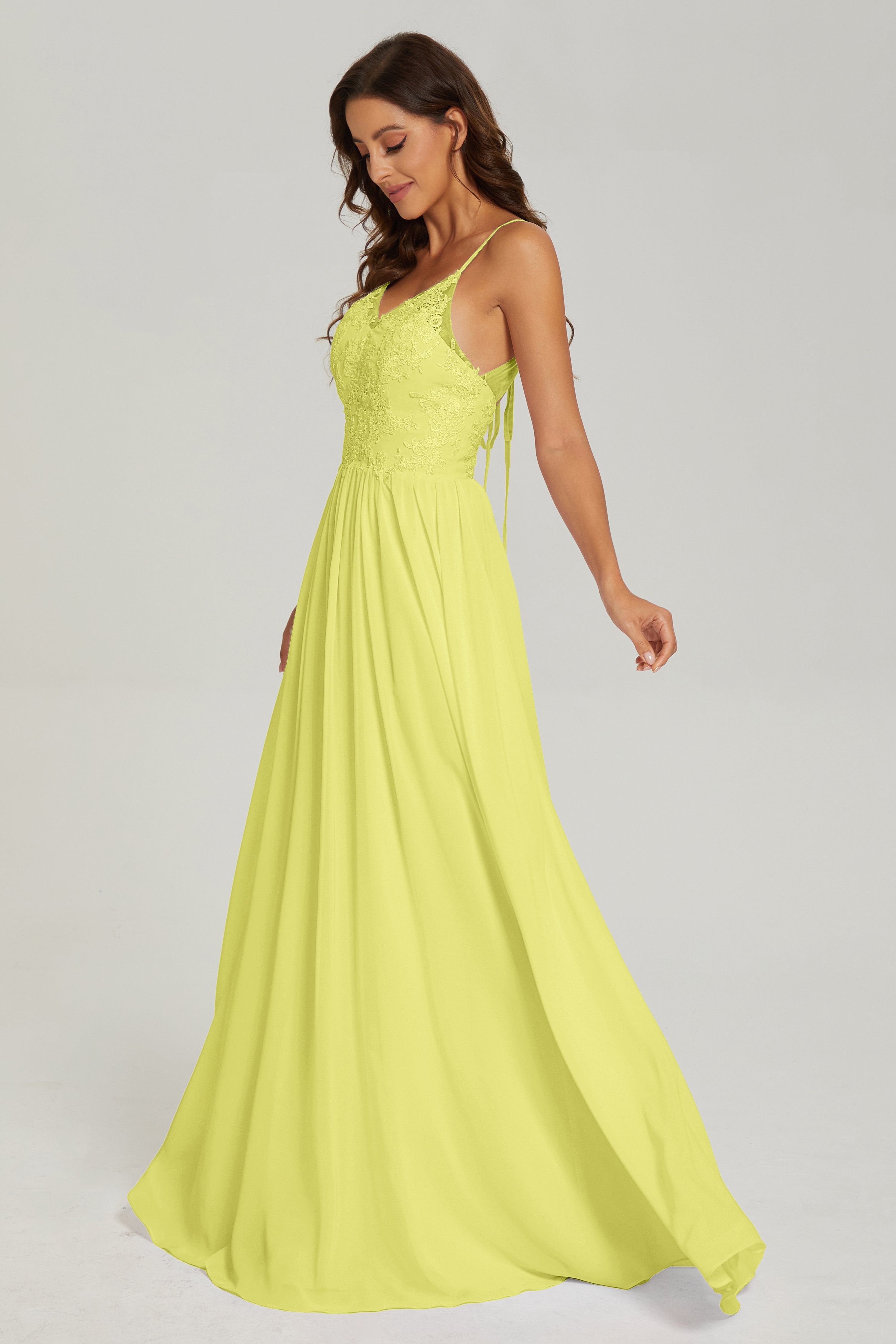 Floor Legnth Spaghetti Straps Lace Prom Dresses