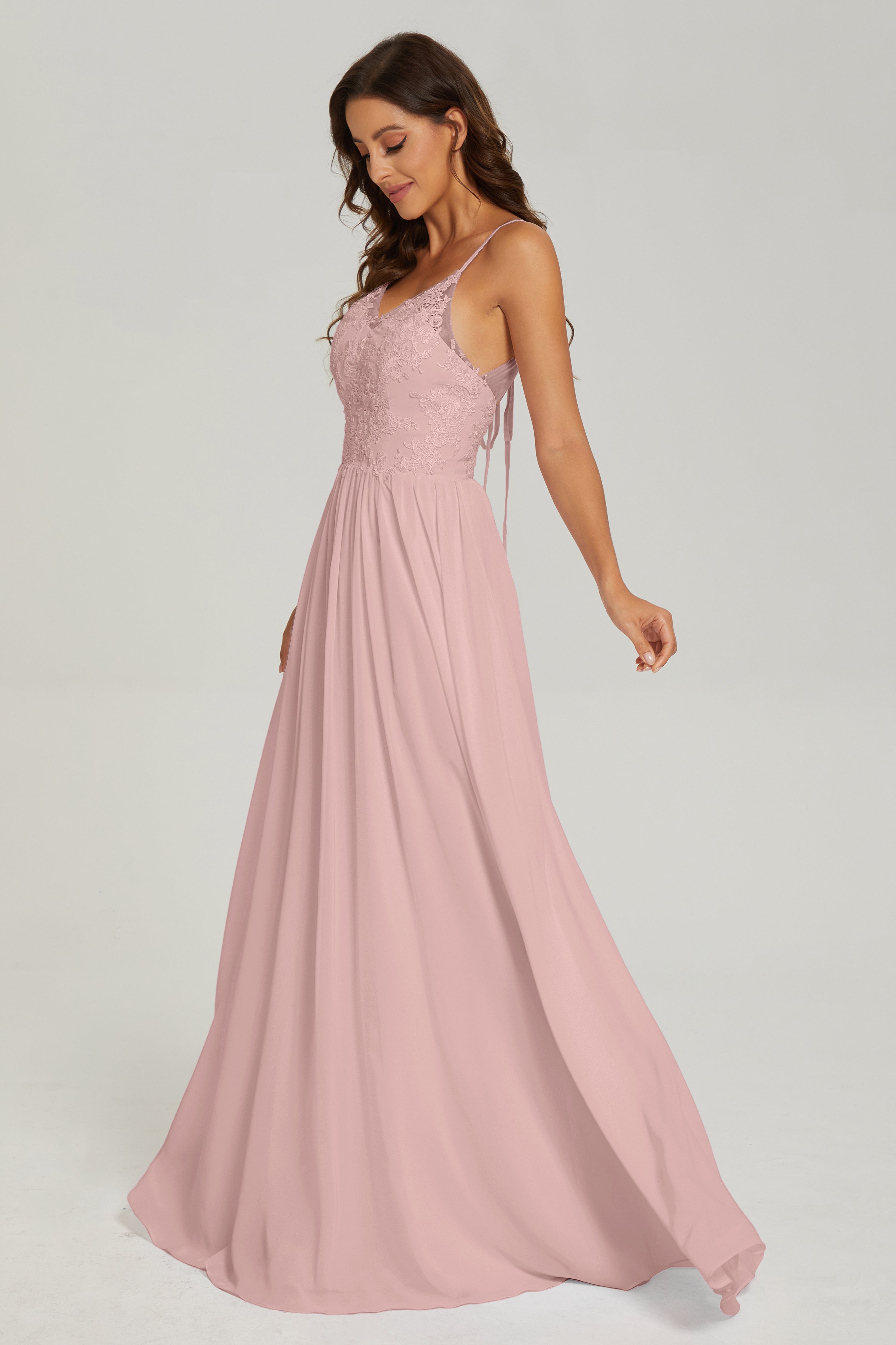 Floor Legnth Spaghetti Straps Lace Prom Dresses