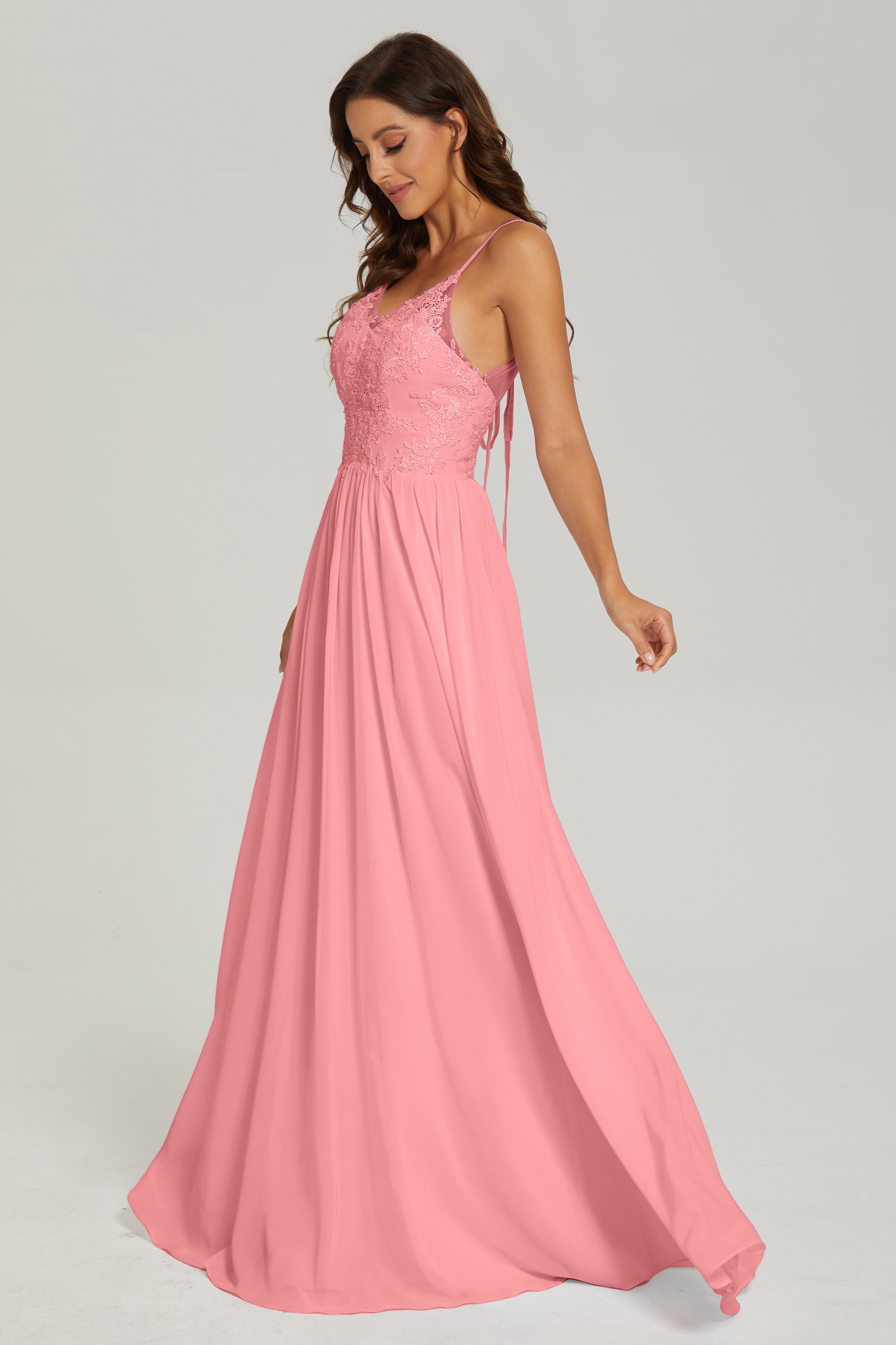 Floor Legnth Spaghetti Straps Lace Prom Dresses