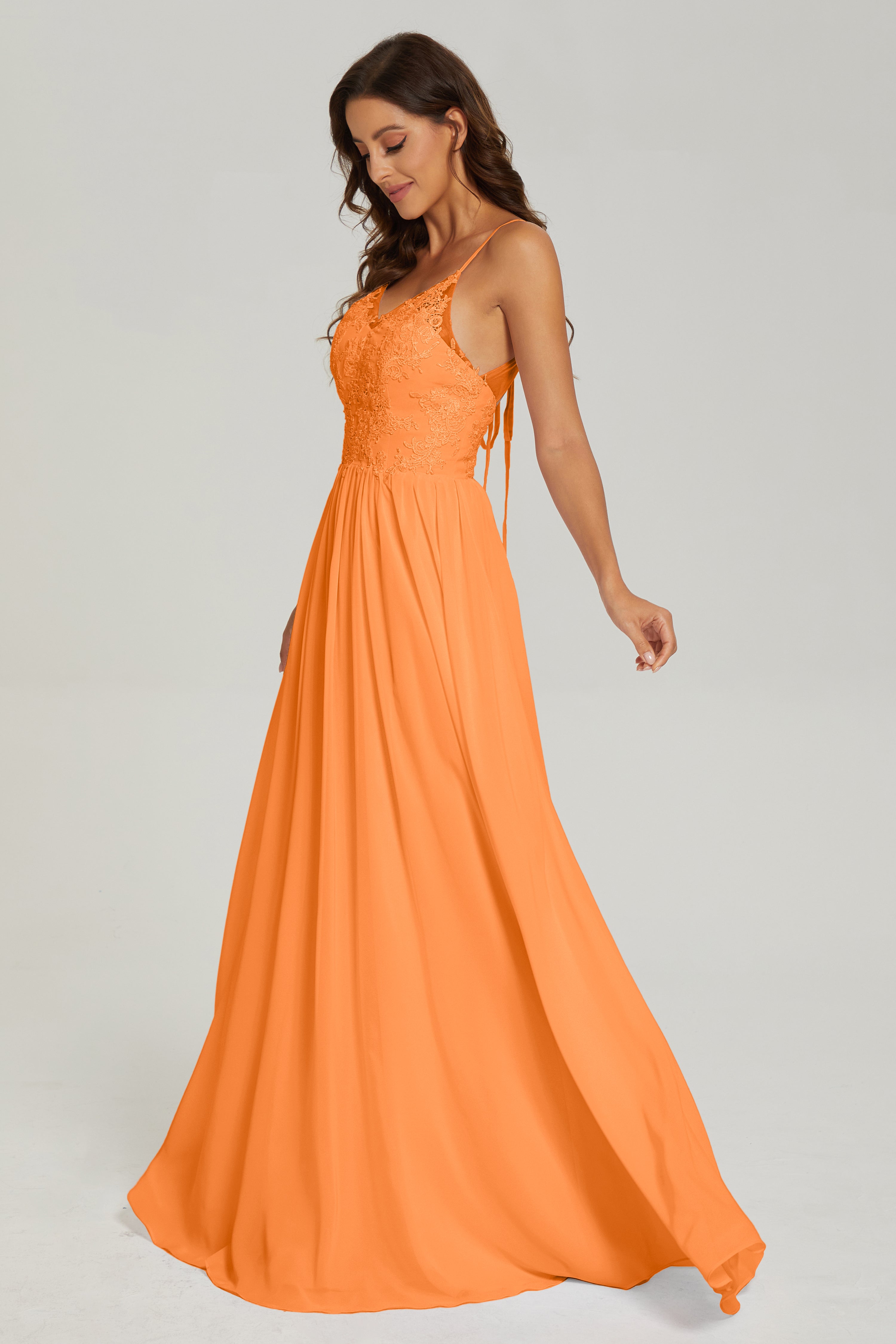 Floor Legnth Spaghetti Straps Lace Prom Dresses