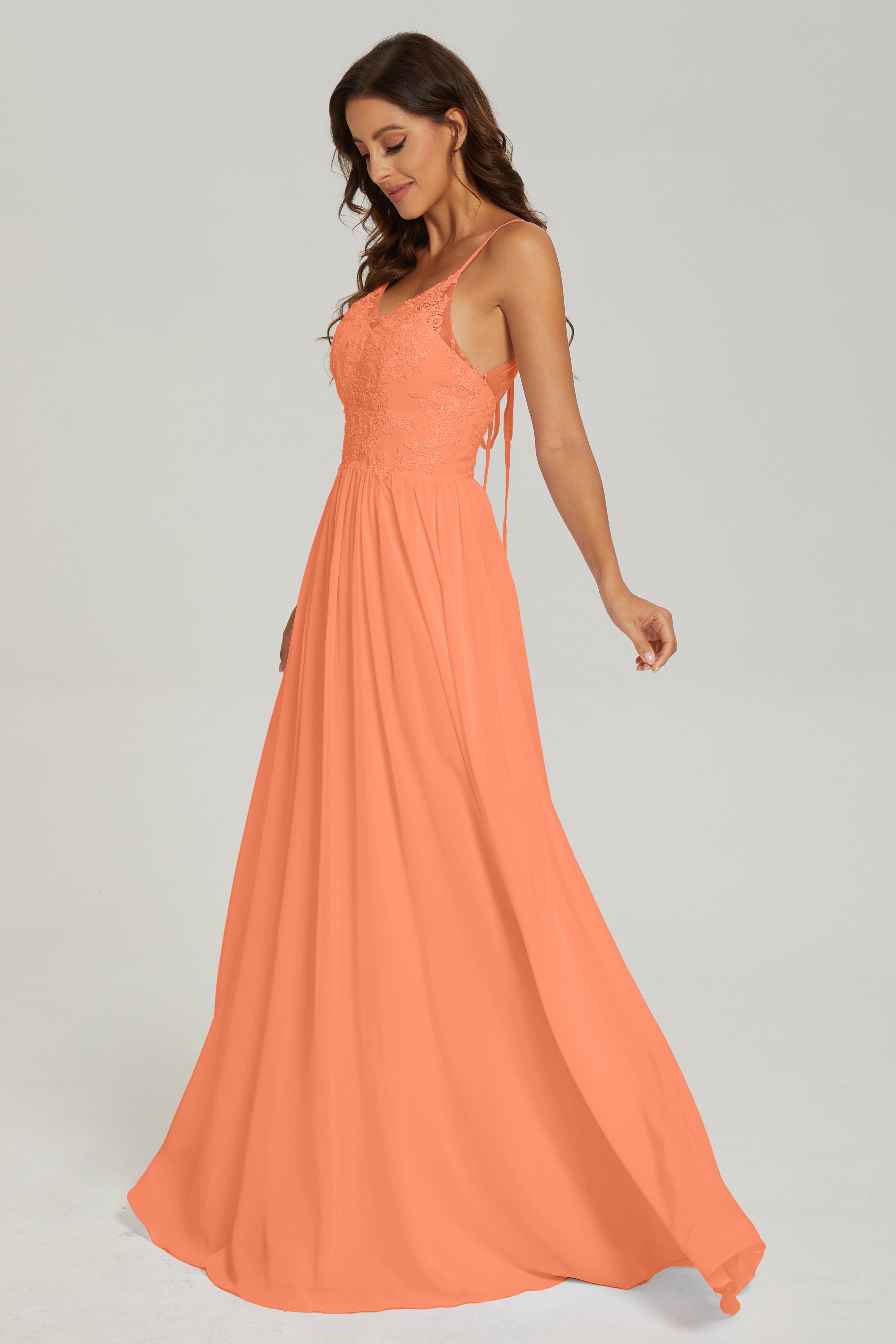 Floor Legnth Spaghetti Straps Lace Prom Dresses