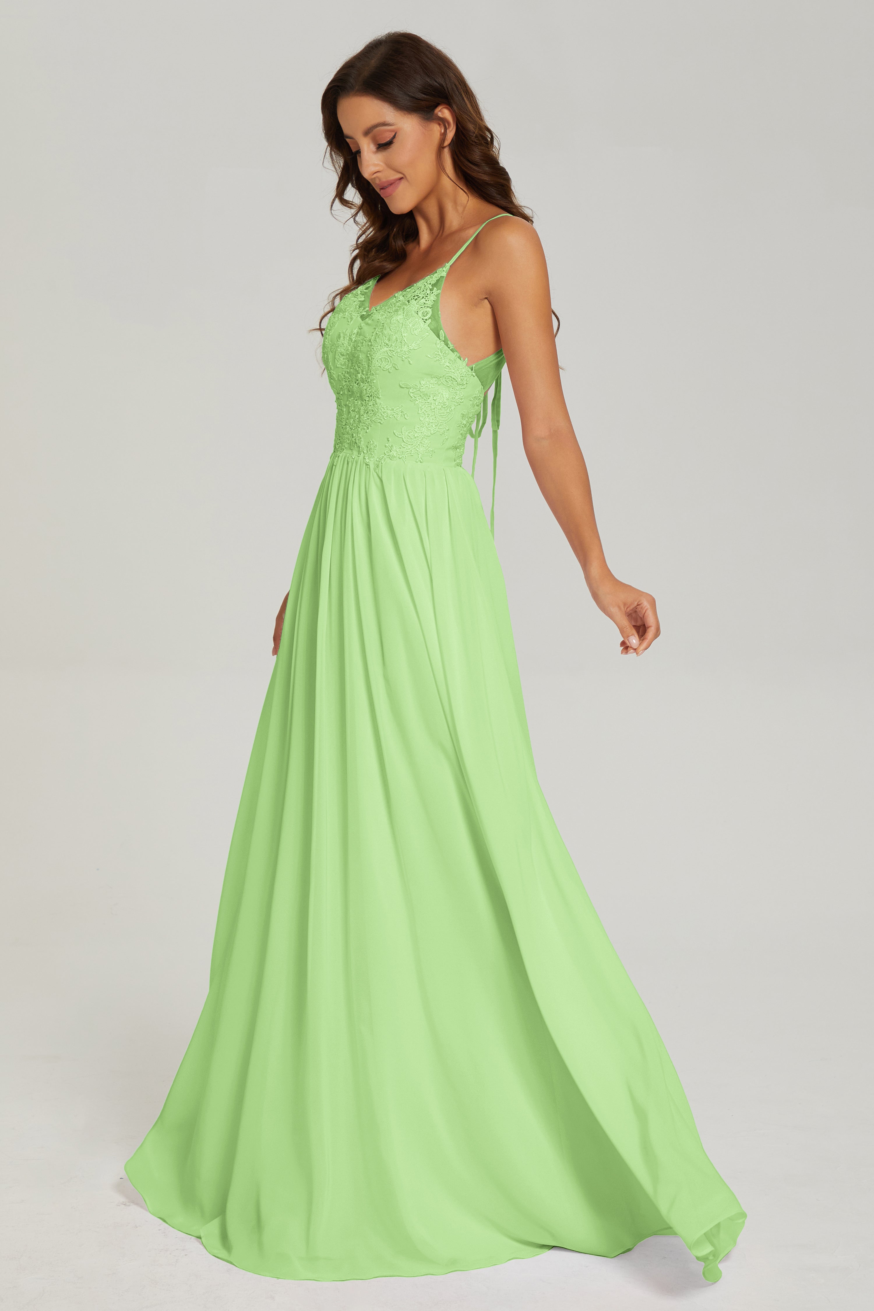 Floor Legnth Spaghetti Straps Lace Prom Dresses