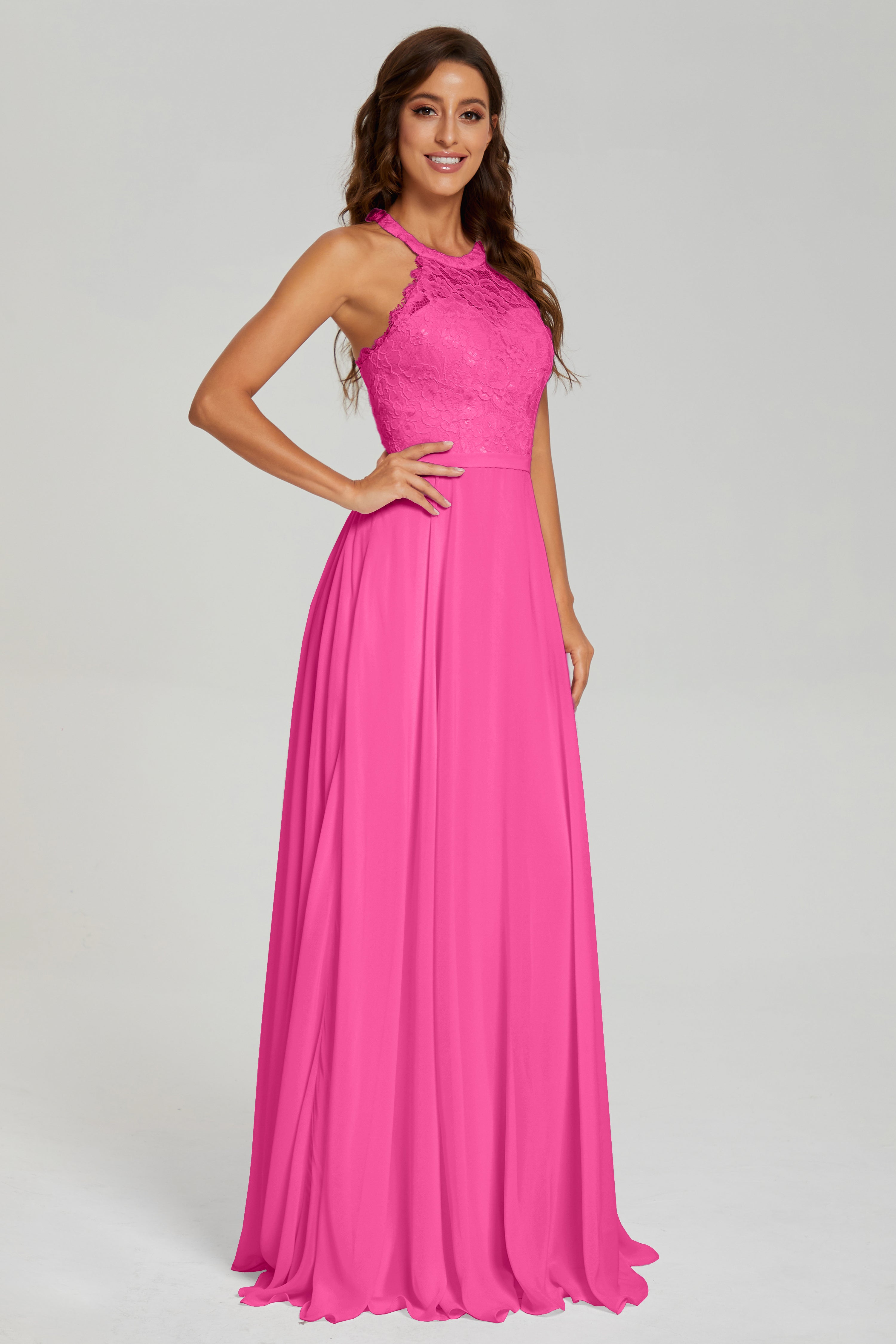 Halter A-line Lace Prom Dresses