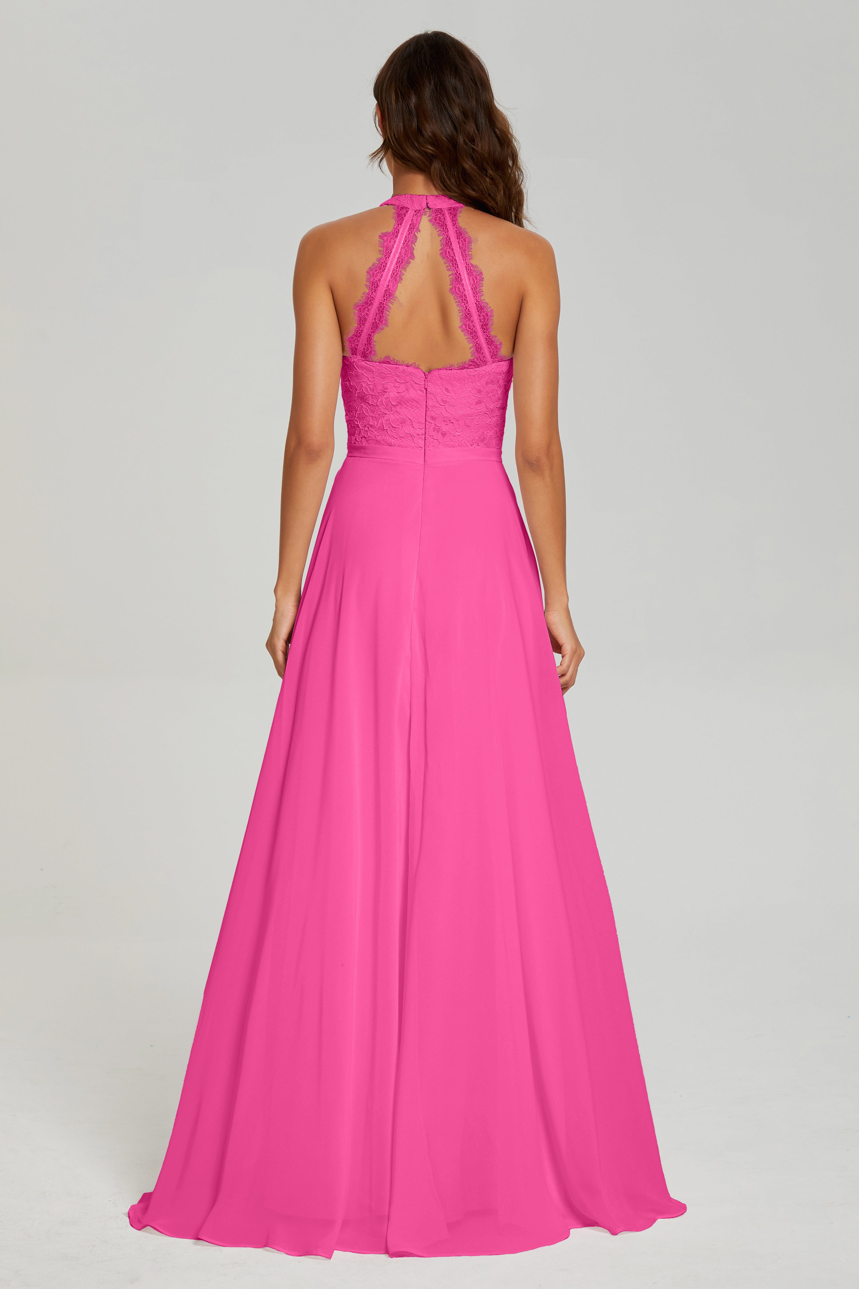 Halter A-line Lace Prom Dresses