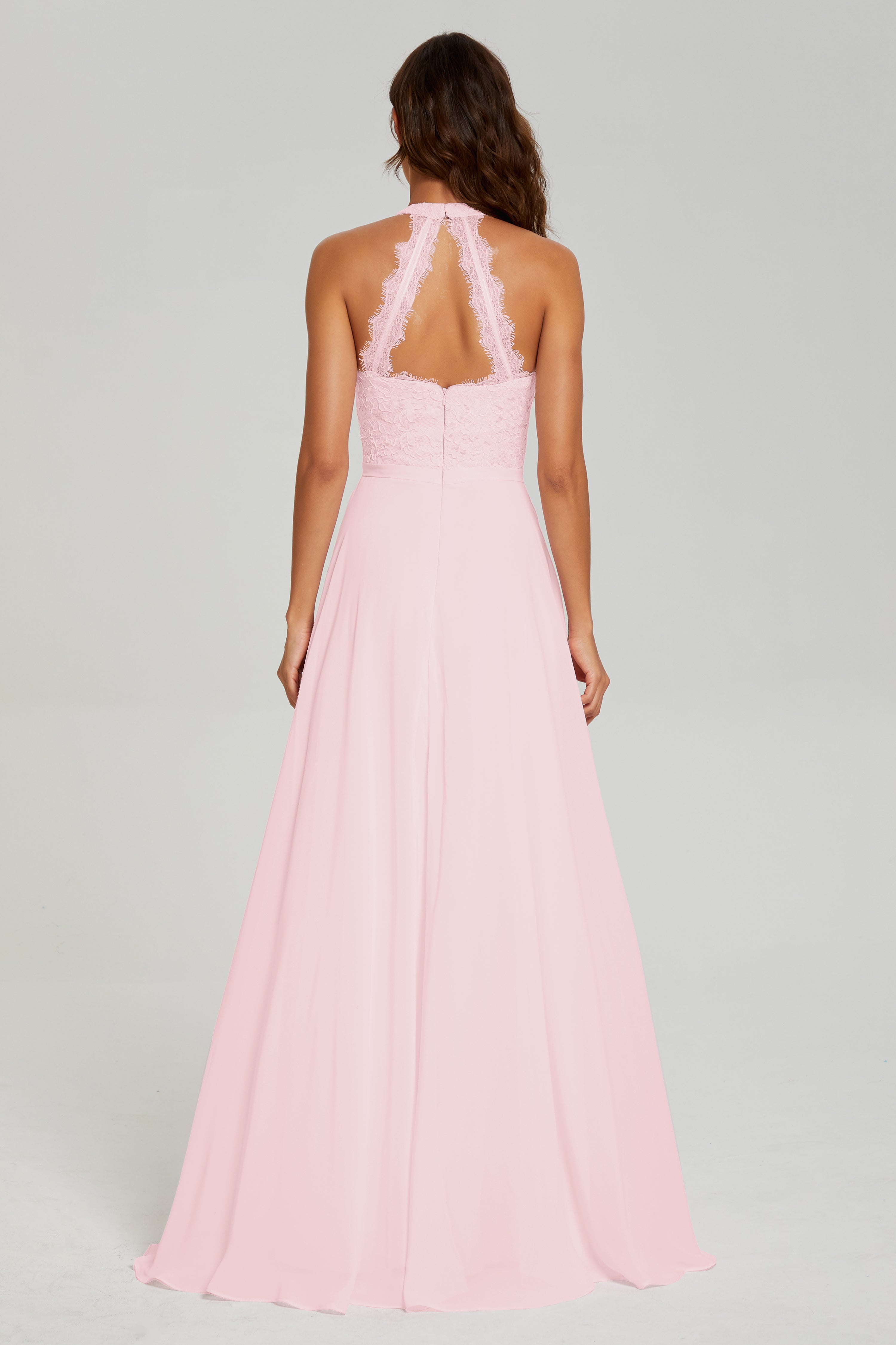 Halter A-line Lace Prom Dresses