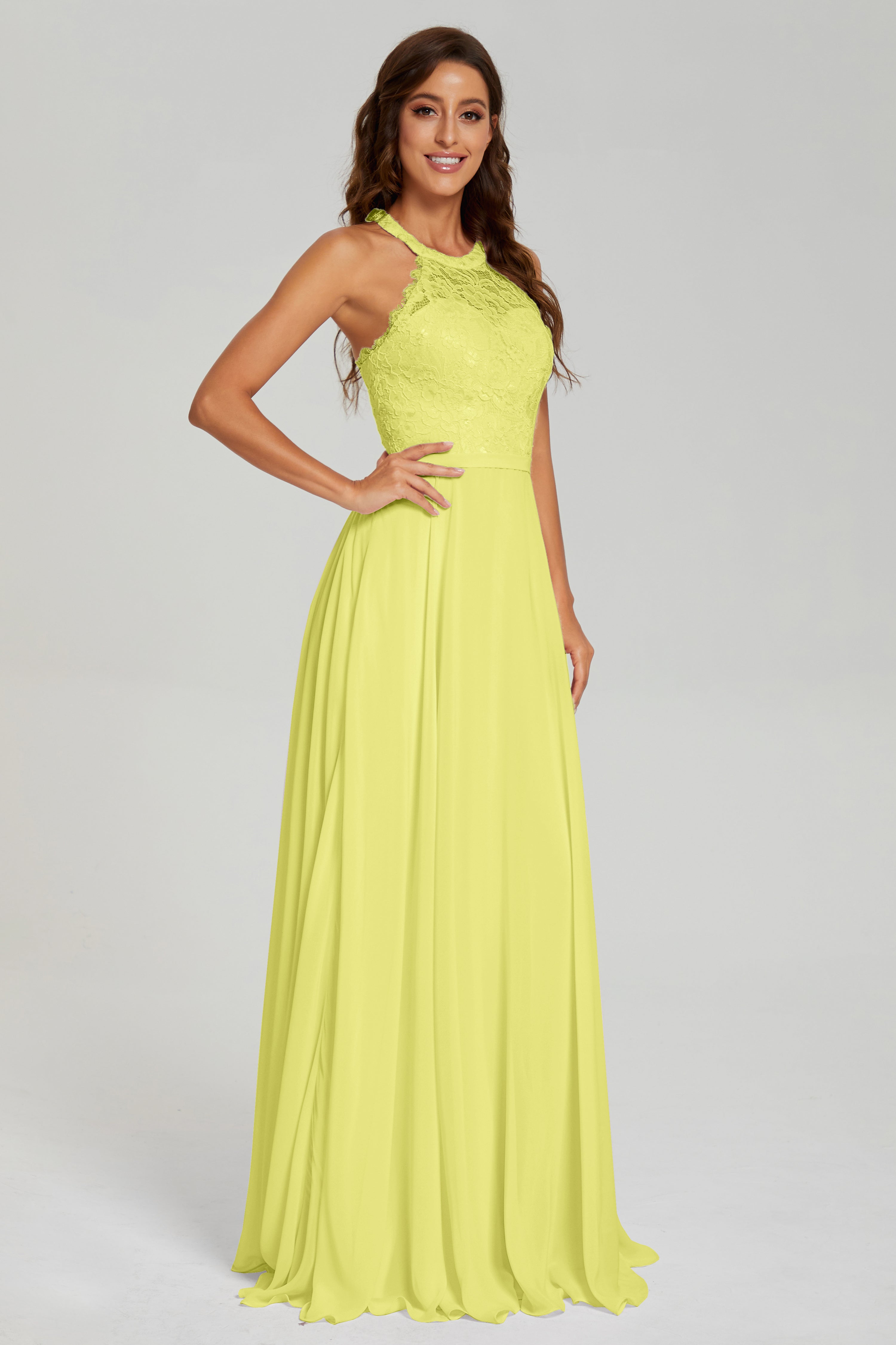 Halter A-line Lace Prom Dresses