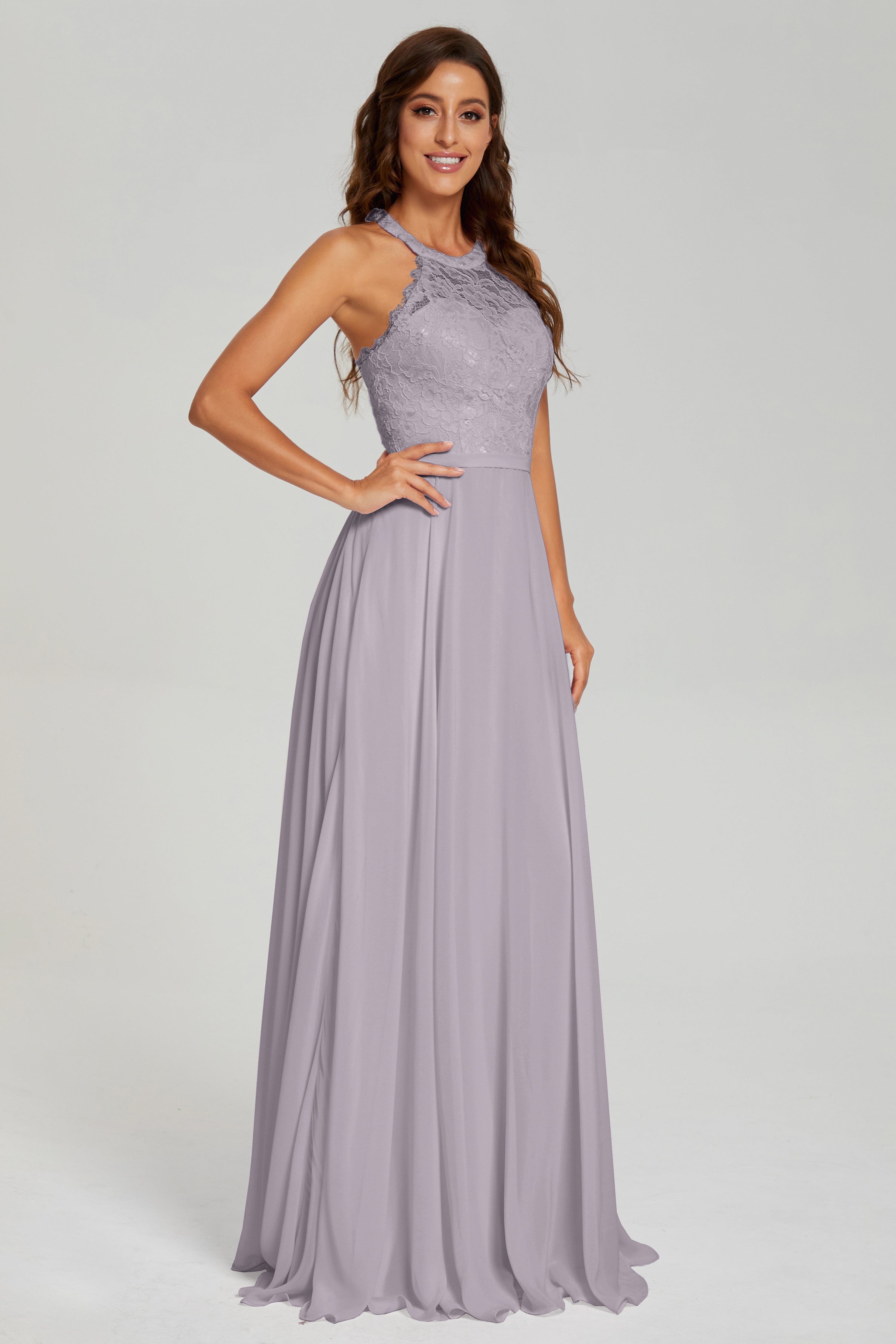 Halter A-line Lace Prom Dresses