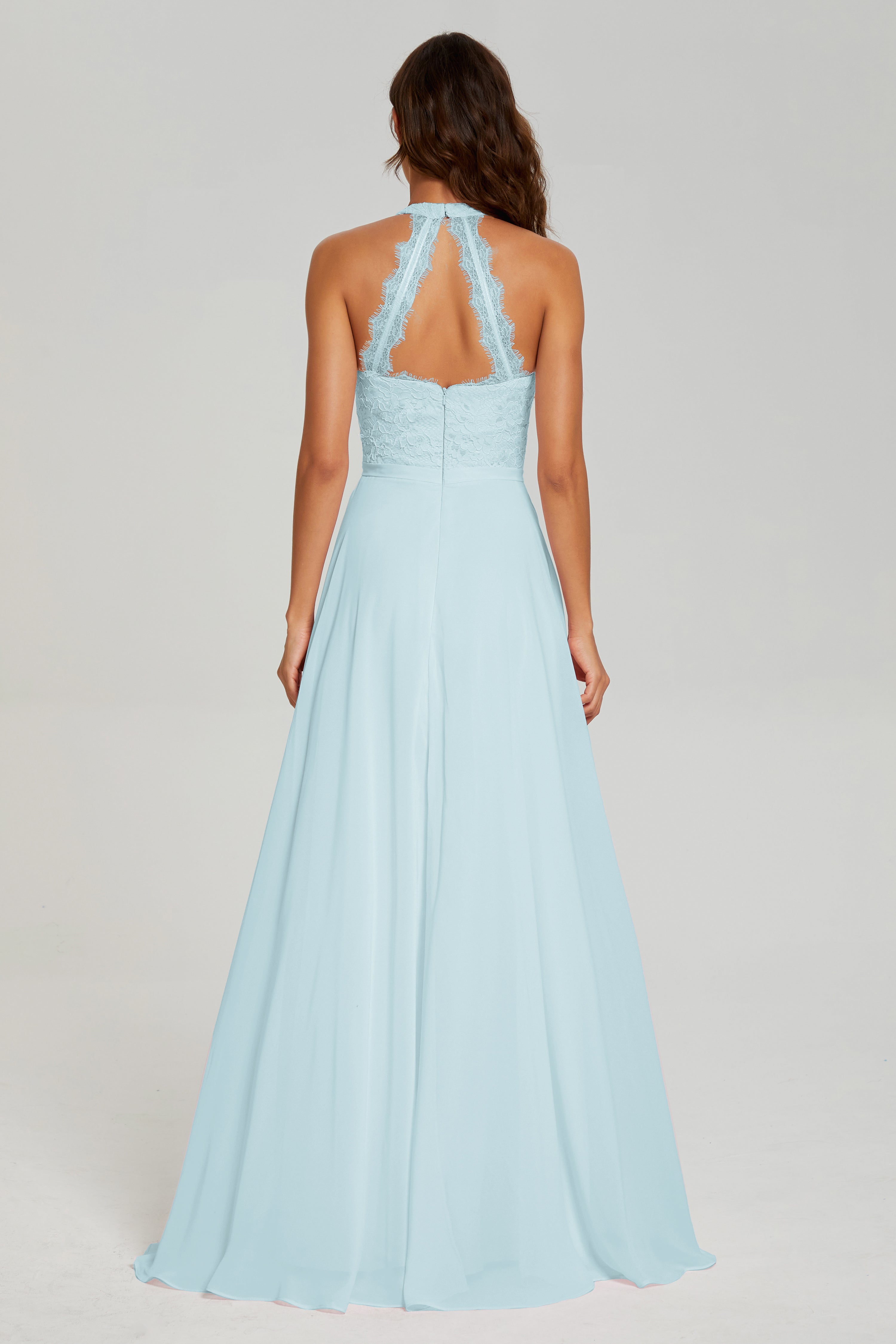 Halter A-line Lace Prom Dresses