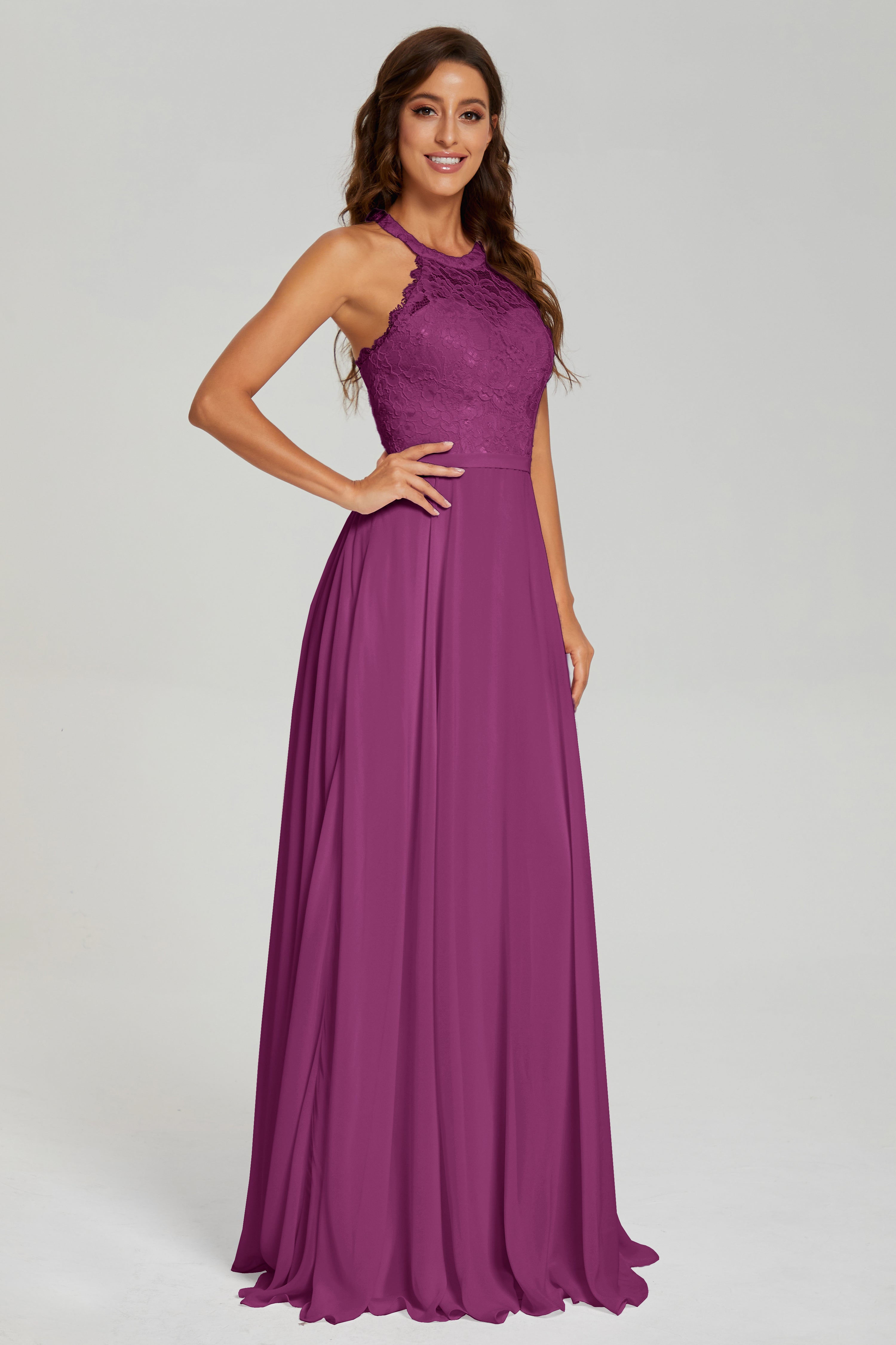 Halter A-line Lace Prom Dresses