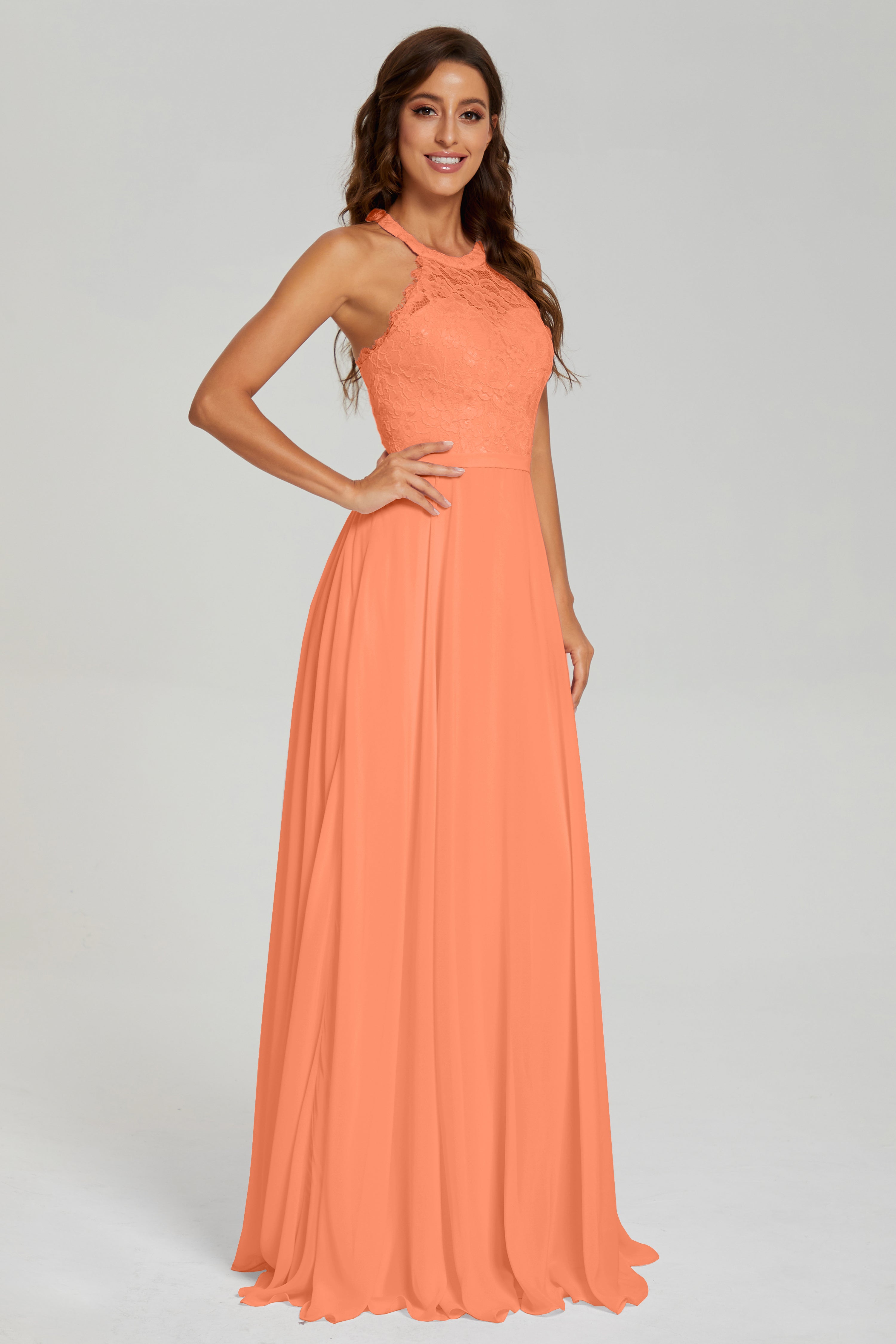 Halter A-line Lace Prom Dresses