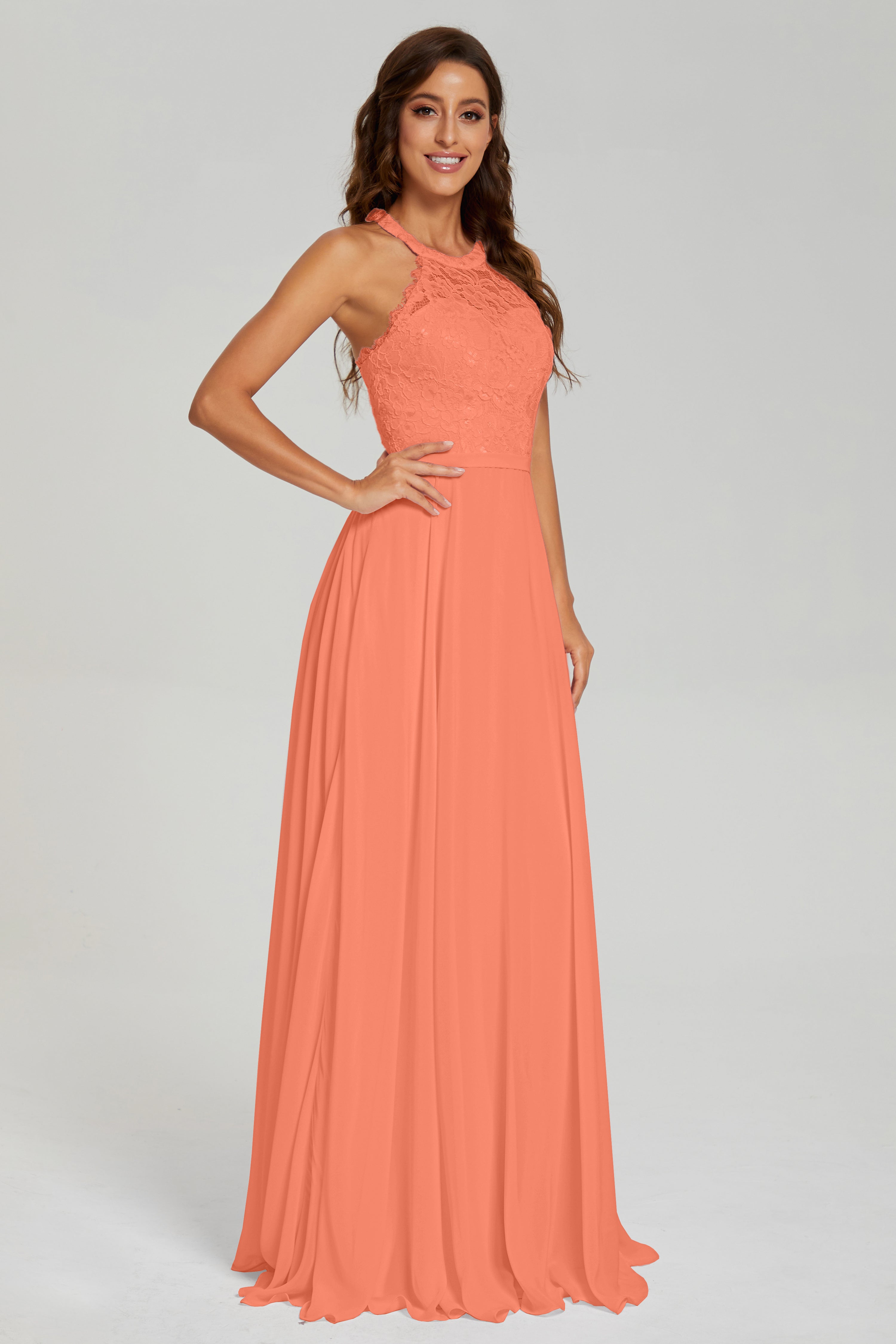 Halter A-line Lace Prom Dresses