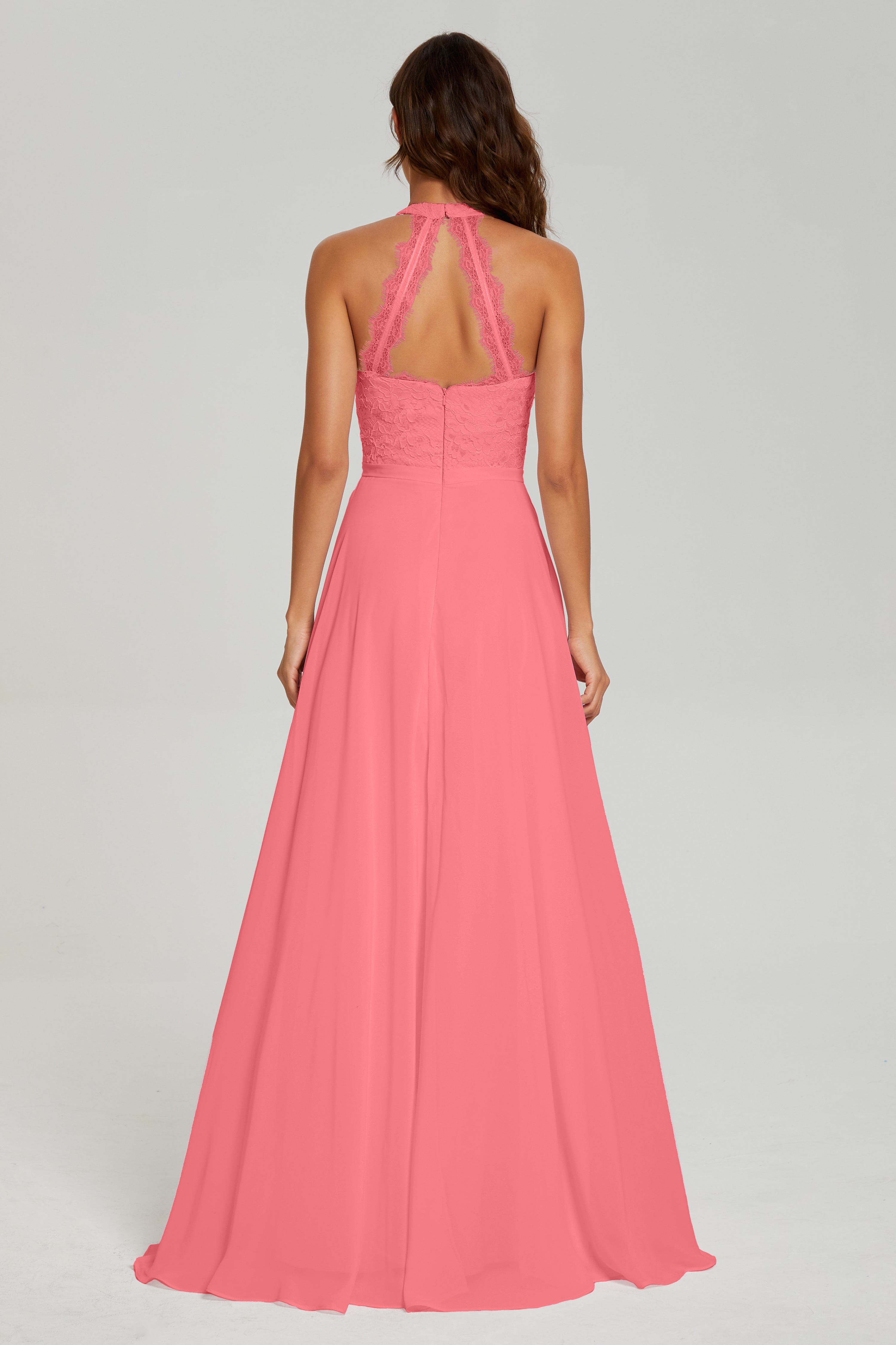 Halter A-line Lace Prom Dresses