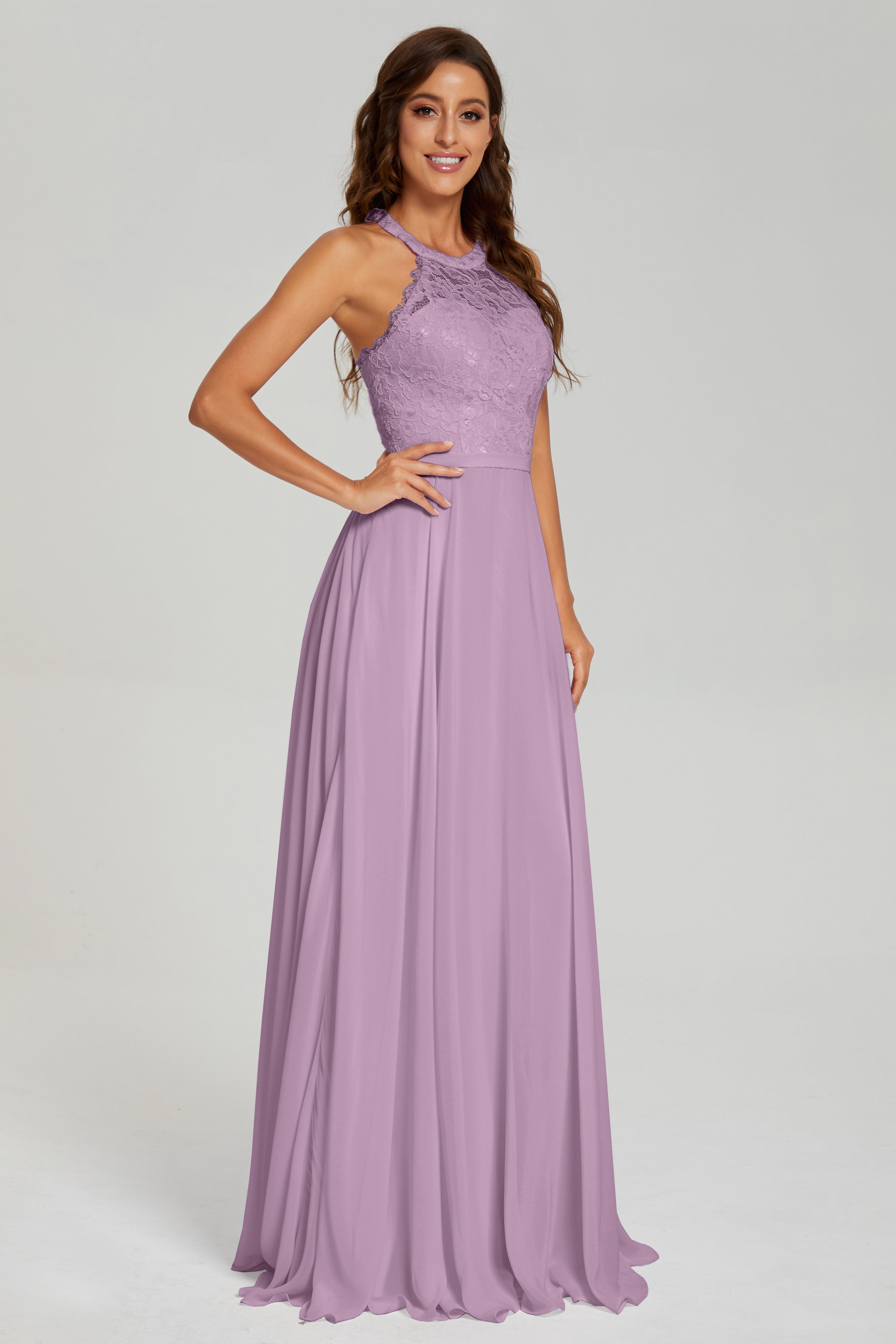 Halter A-line Lace Prom Dresses