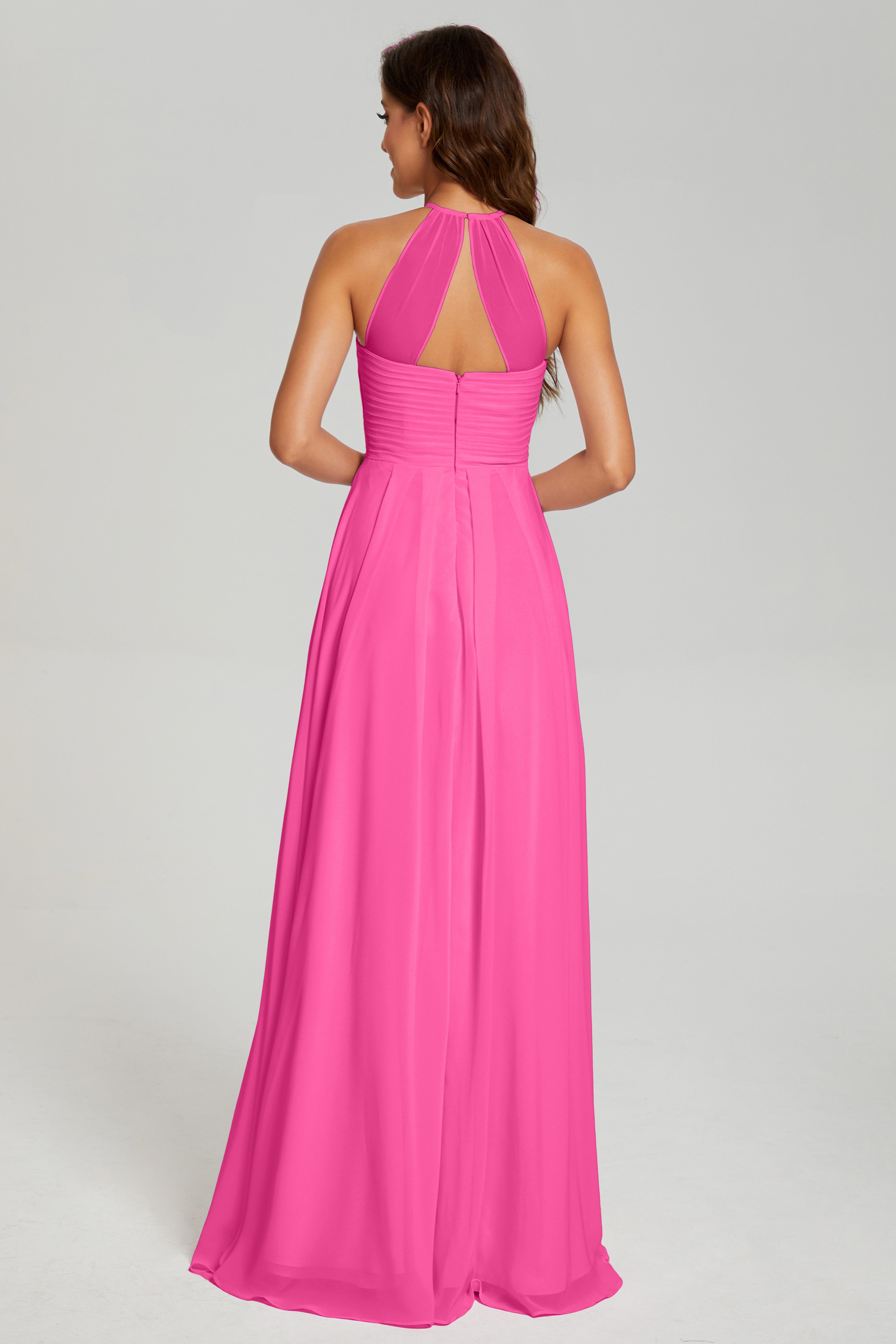 Pleating Halter Open Back Prom Dresses