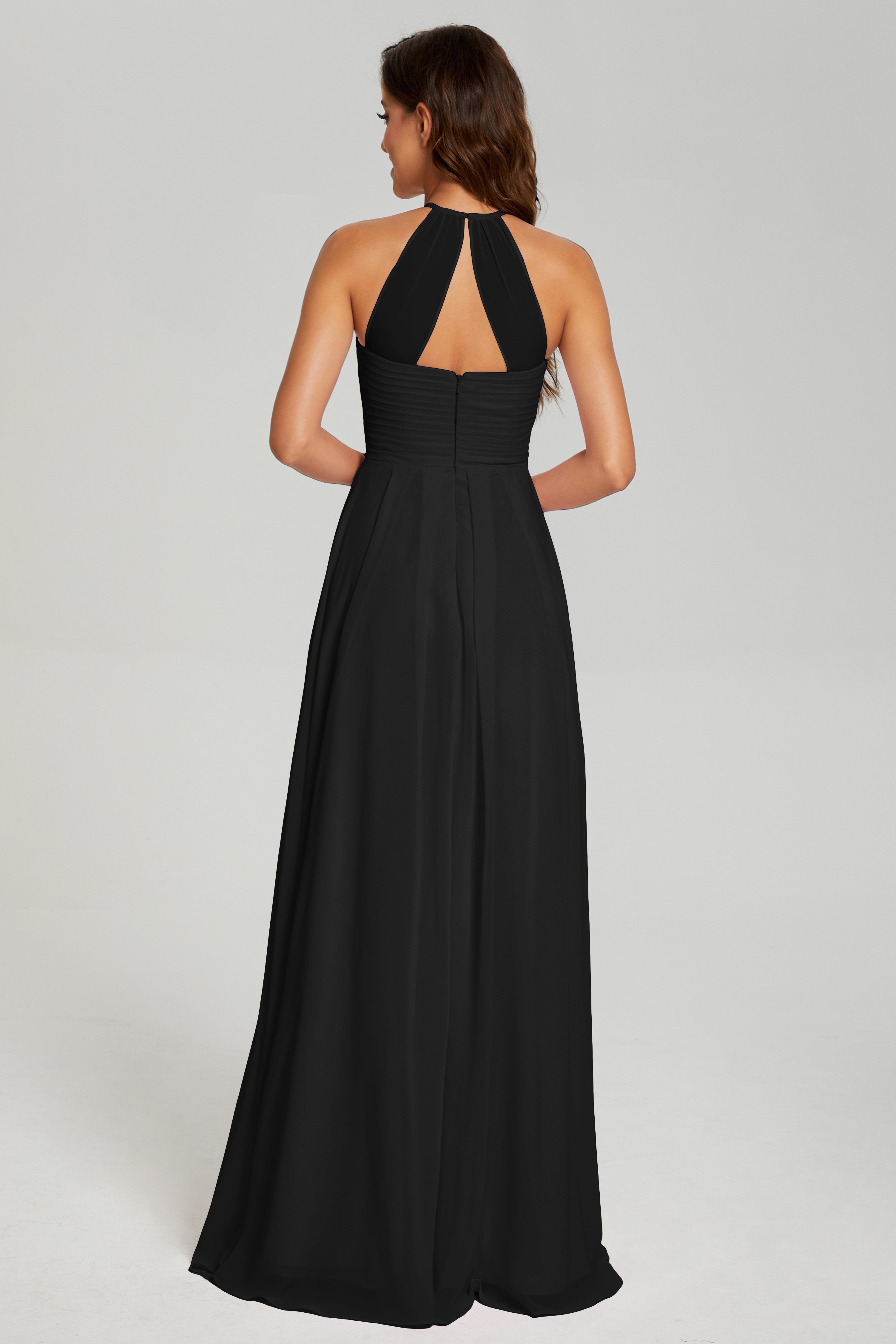 Pleating Halter Open Back Prom Dresses