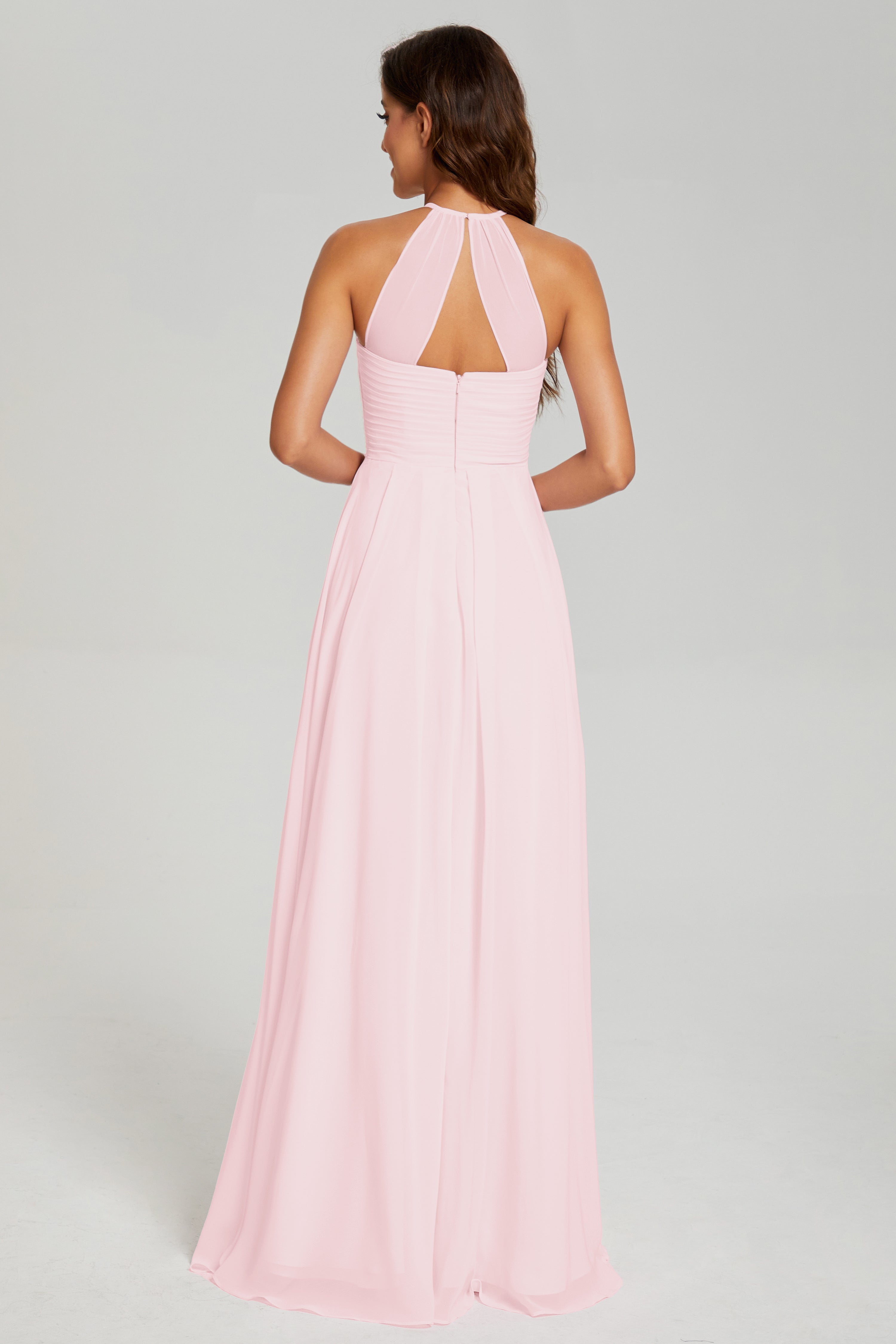 Pleating Halter Open Back Prom Dresses