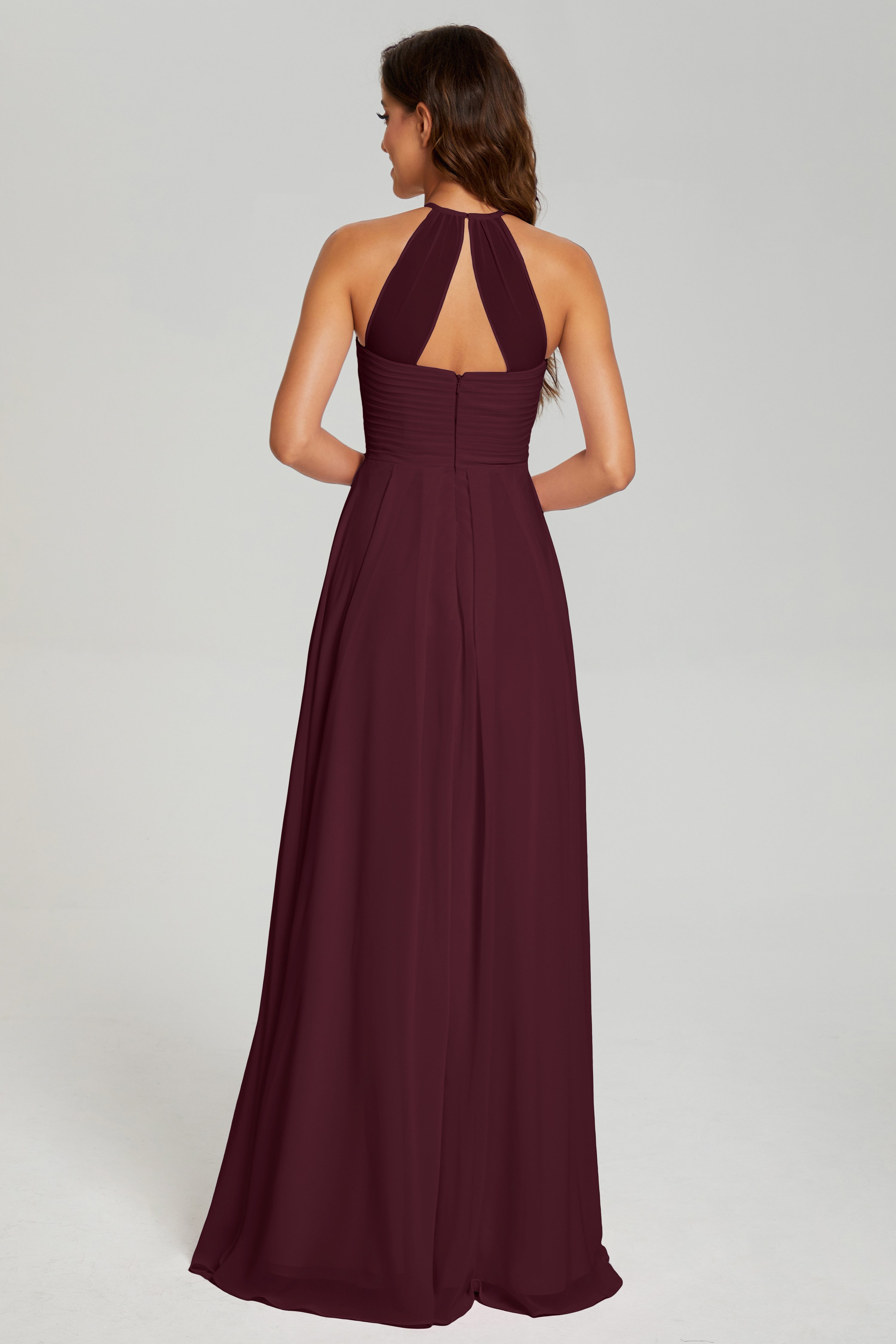 Pleating Halter Open Back Prom Dresses