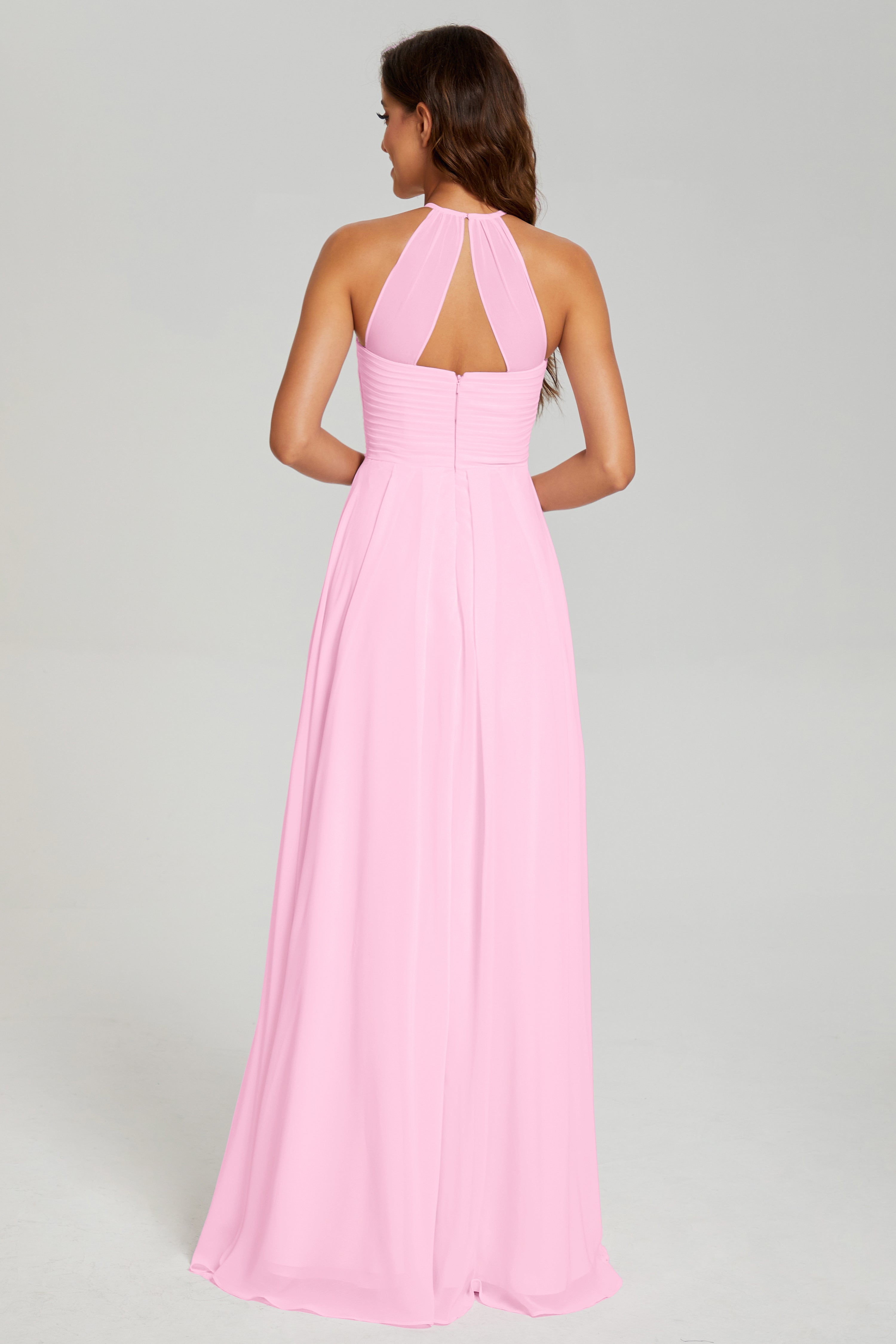 Pleating Halter Open Back Prom Dresses