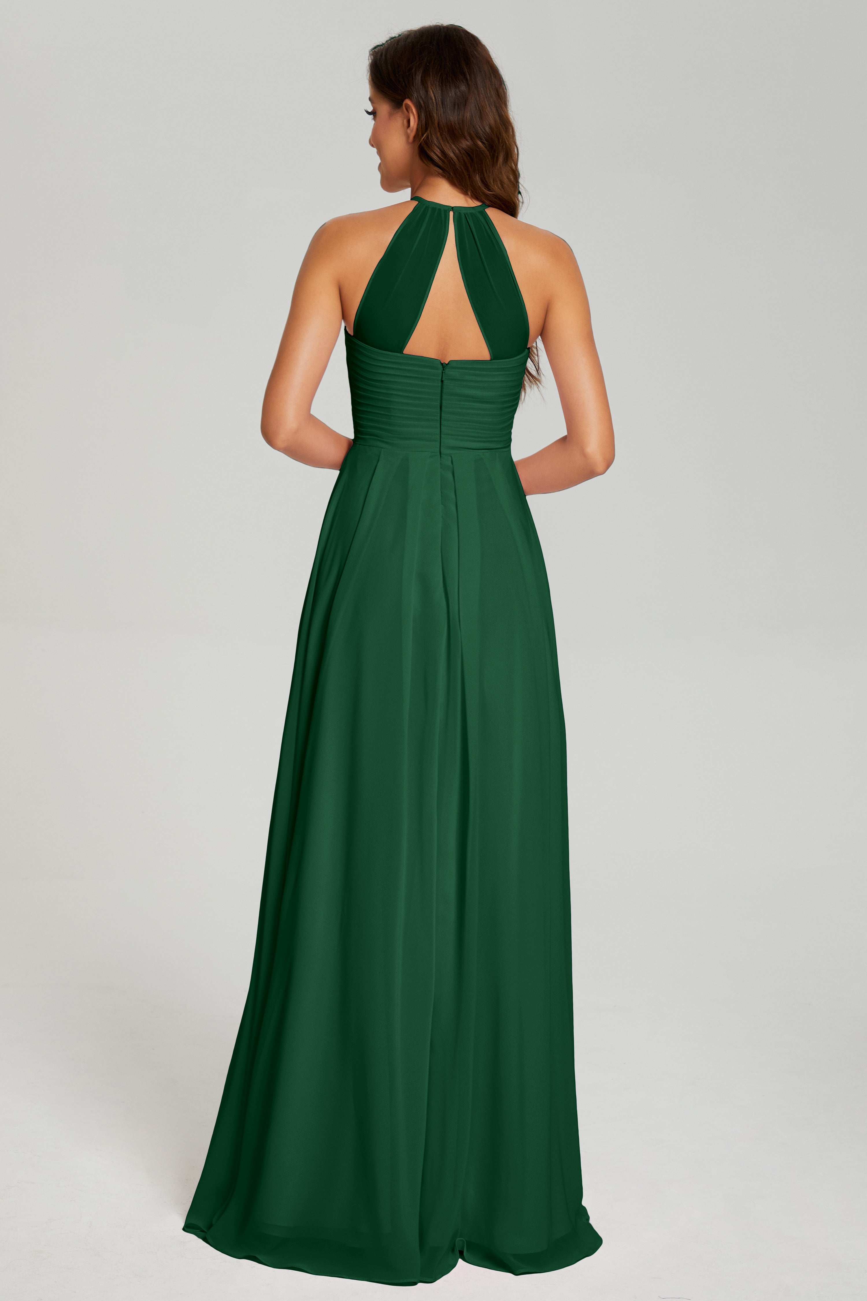 Pleating Halter Open Back Prom Dresses