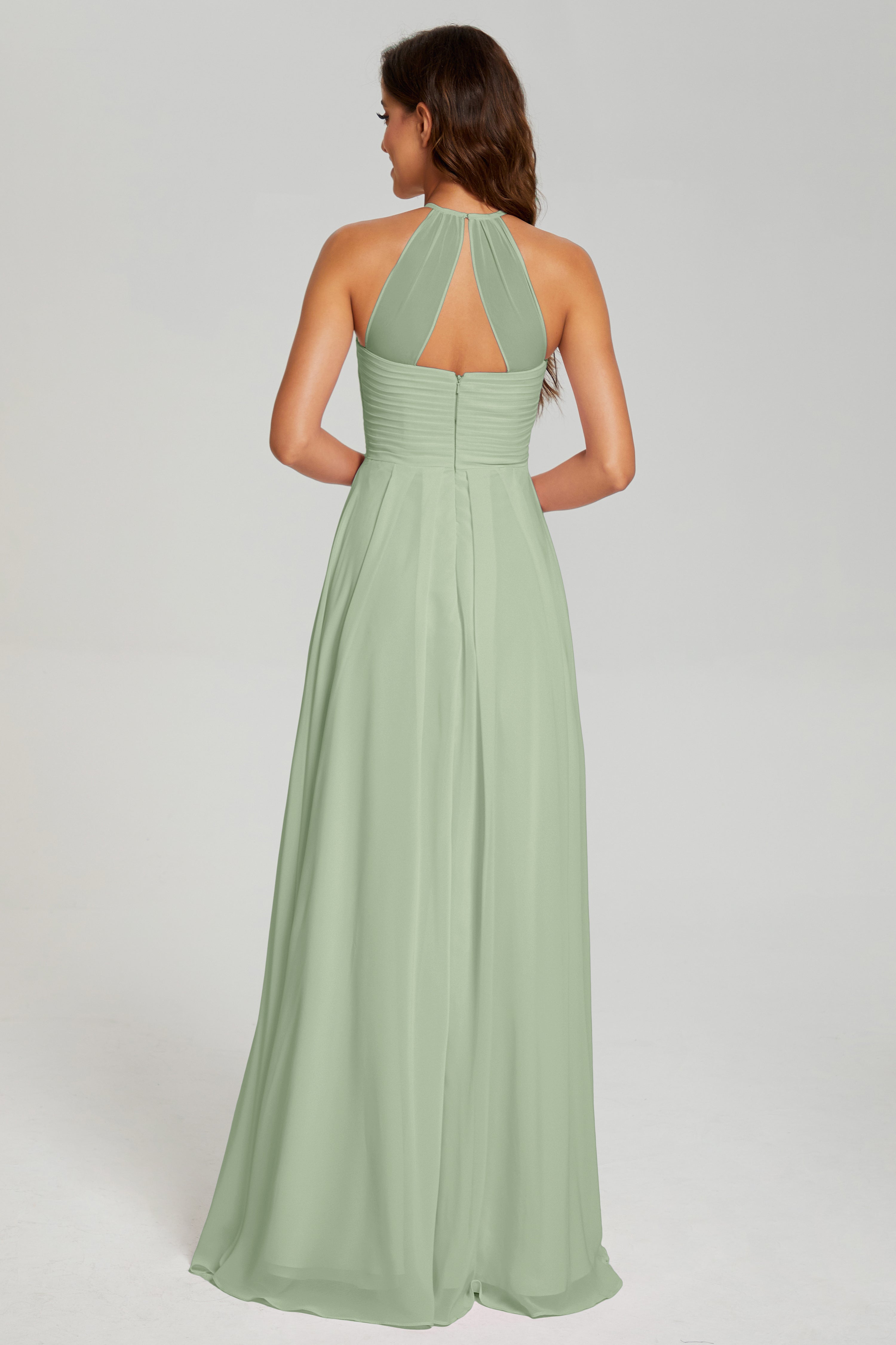 Pleating Halter Open Back Prom Dresses