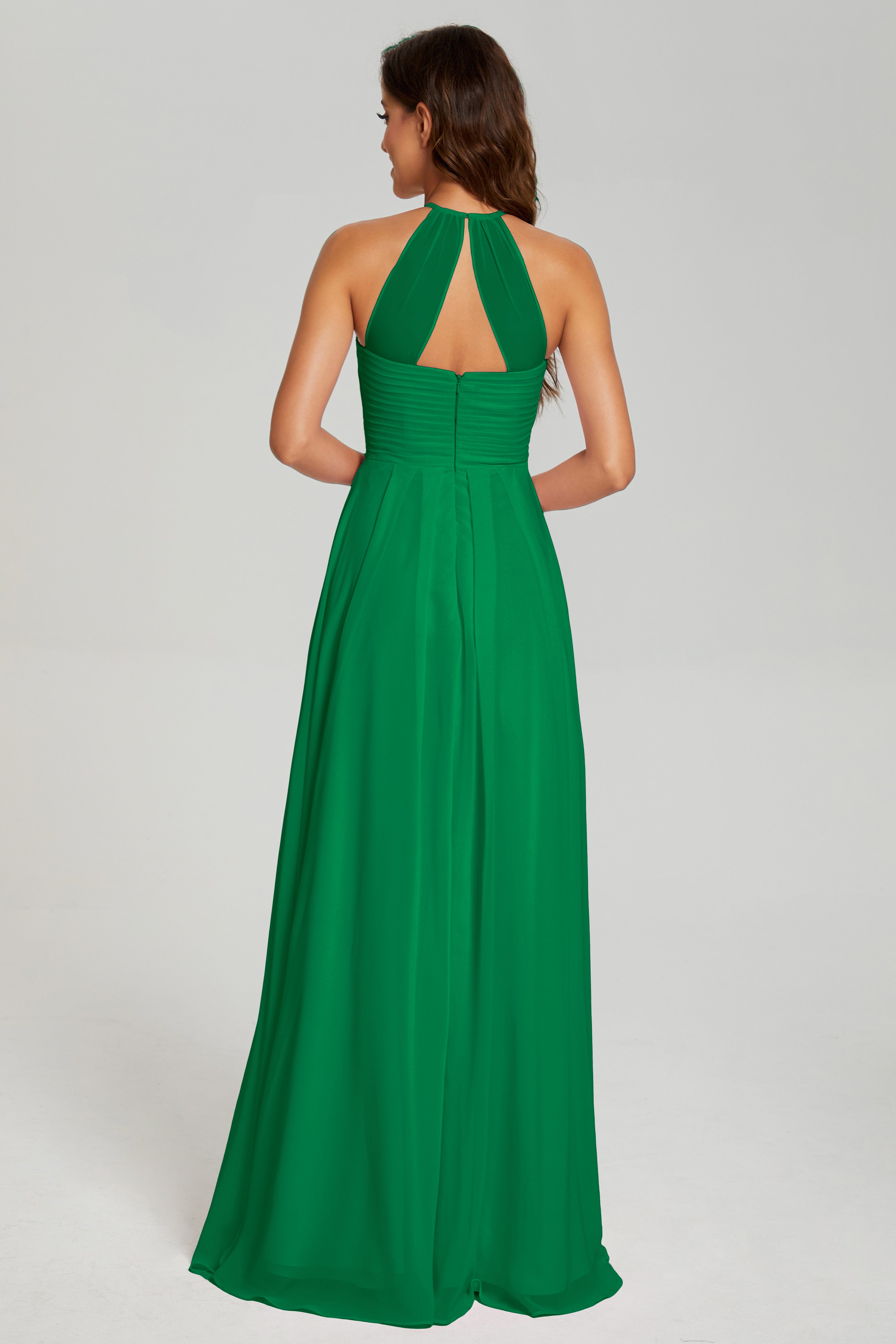 Pleating Halter Open Back Prom Dresses