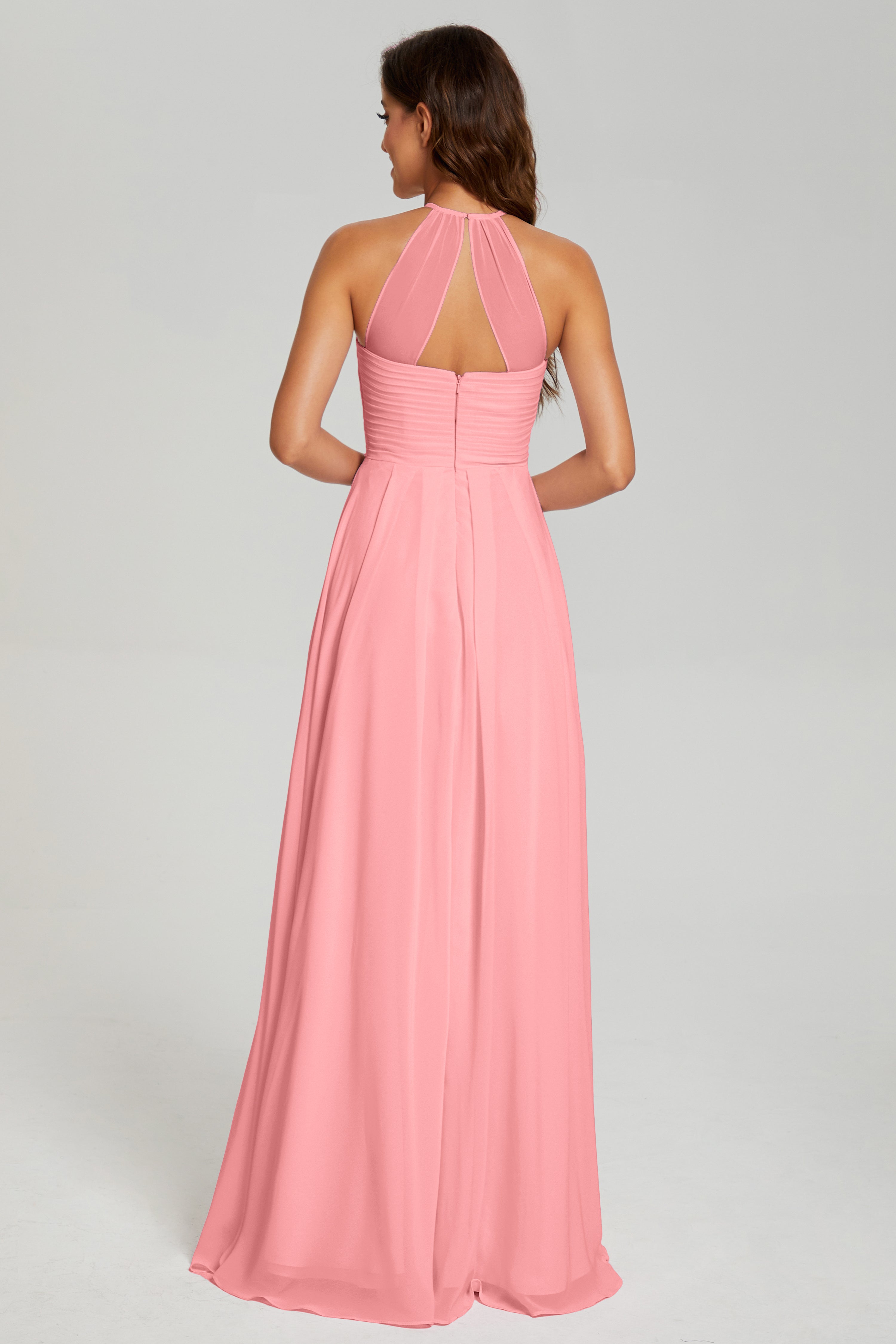 Pleating Halter Open Back Prom Dresses