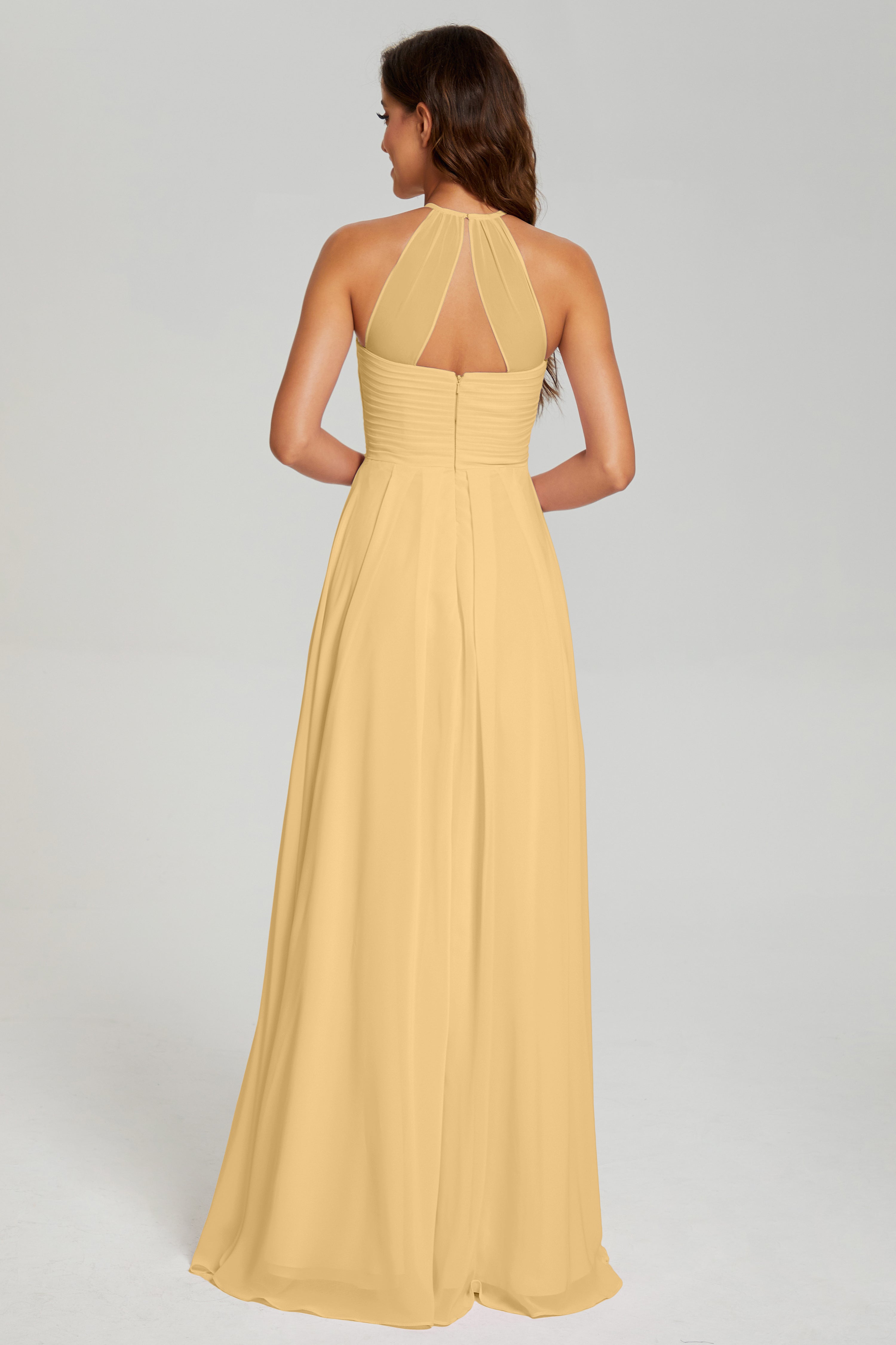 Pleating Halter Open Back Prom Dresses