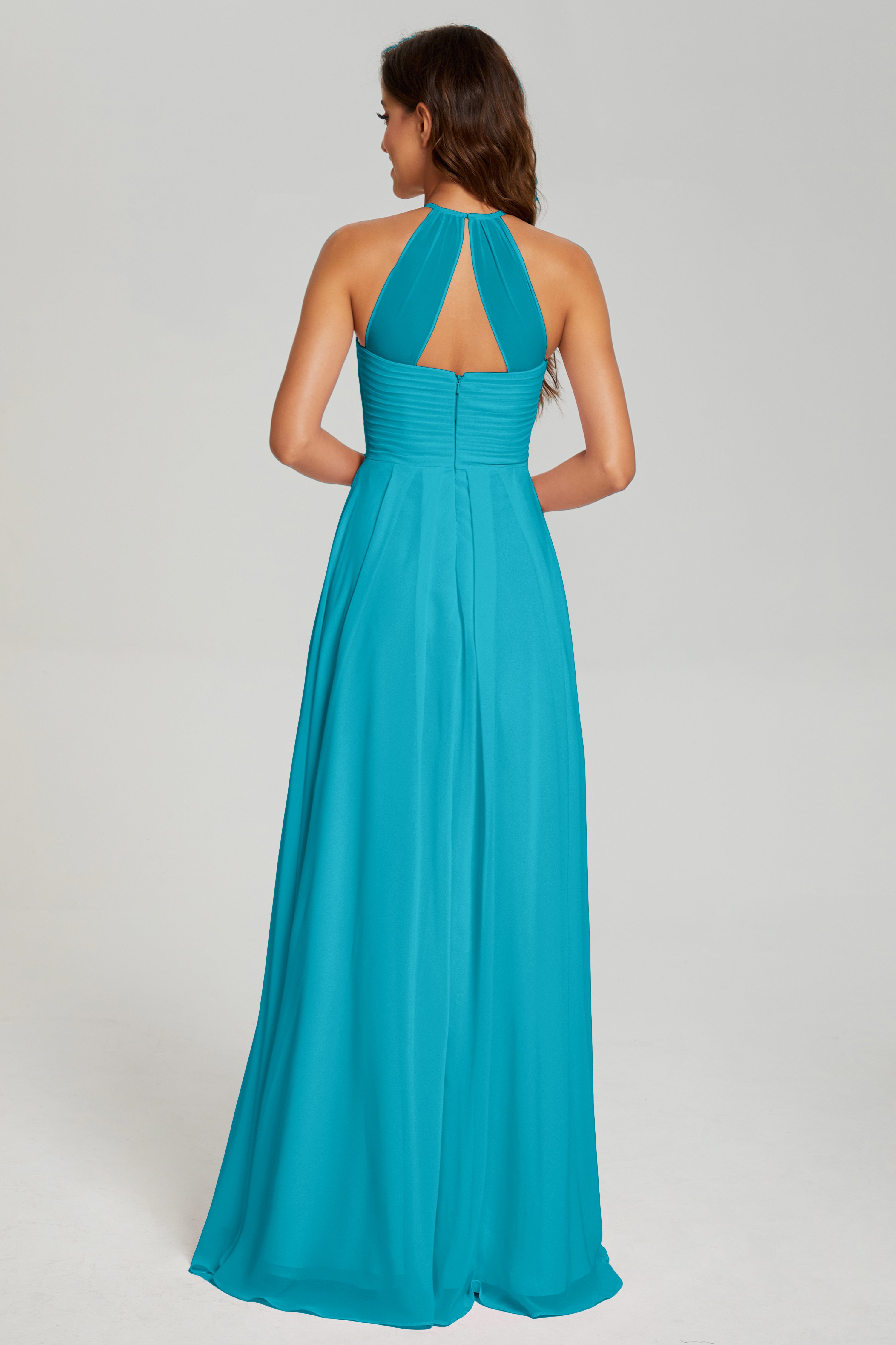 Pleating Halter Open Back Prom Dresses