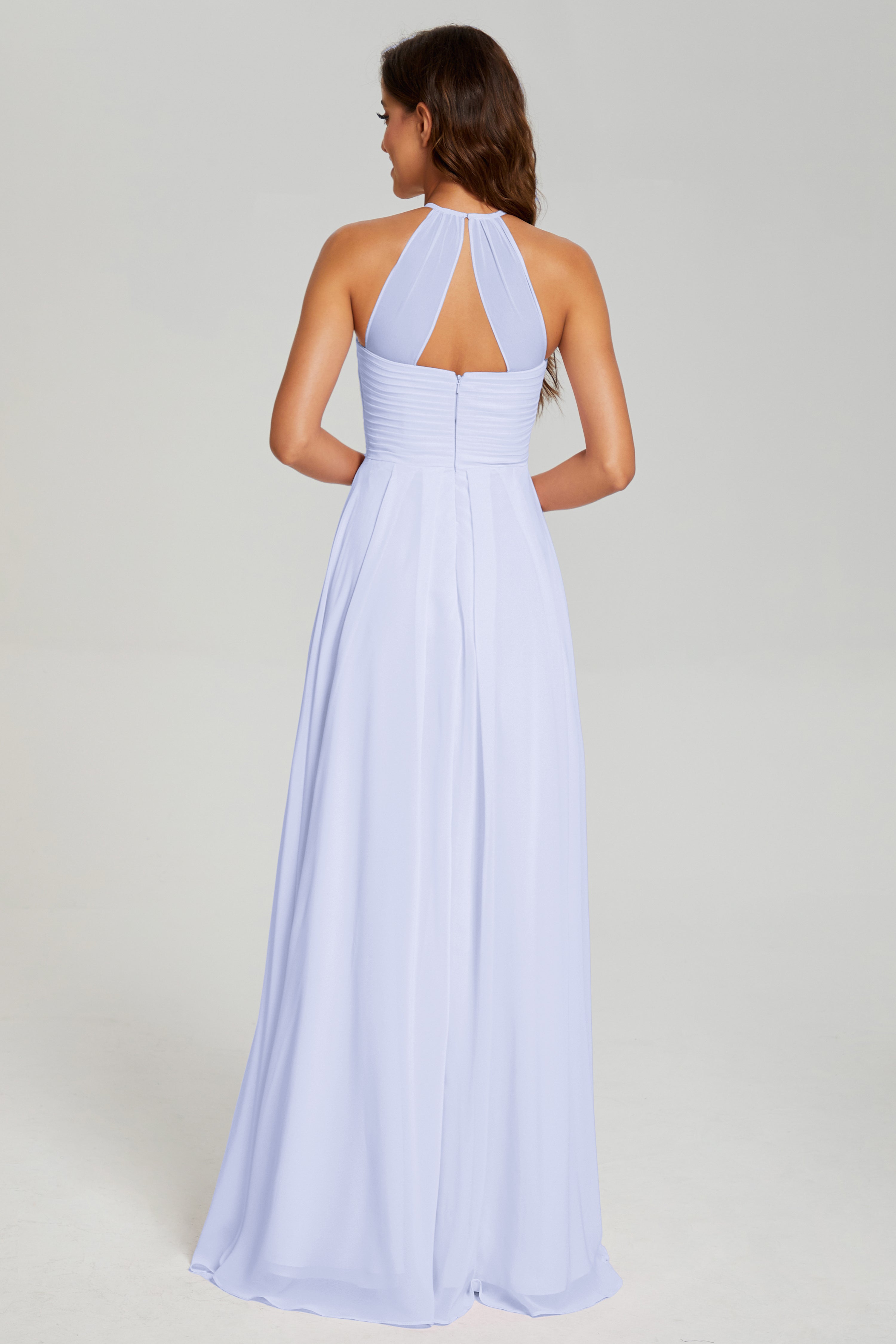 Pleating Halter Open Back Prom Dresses