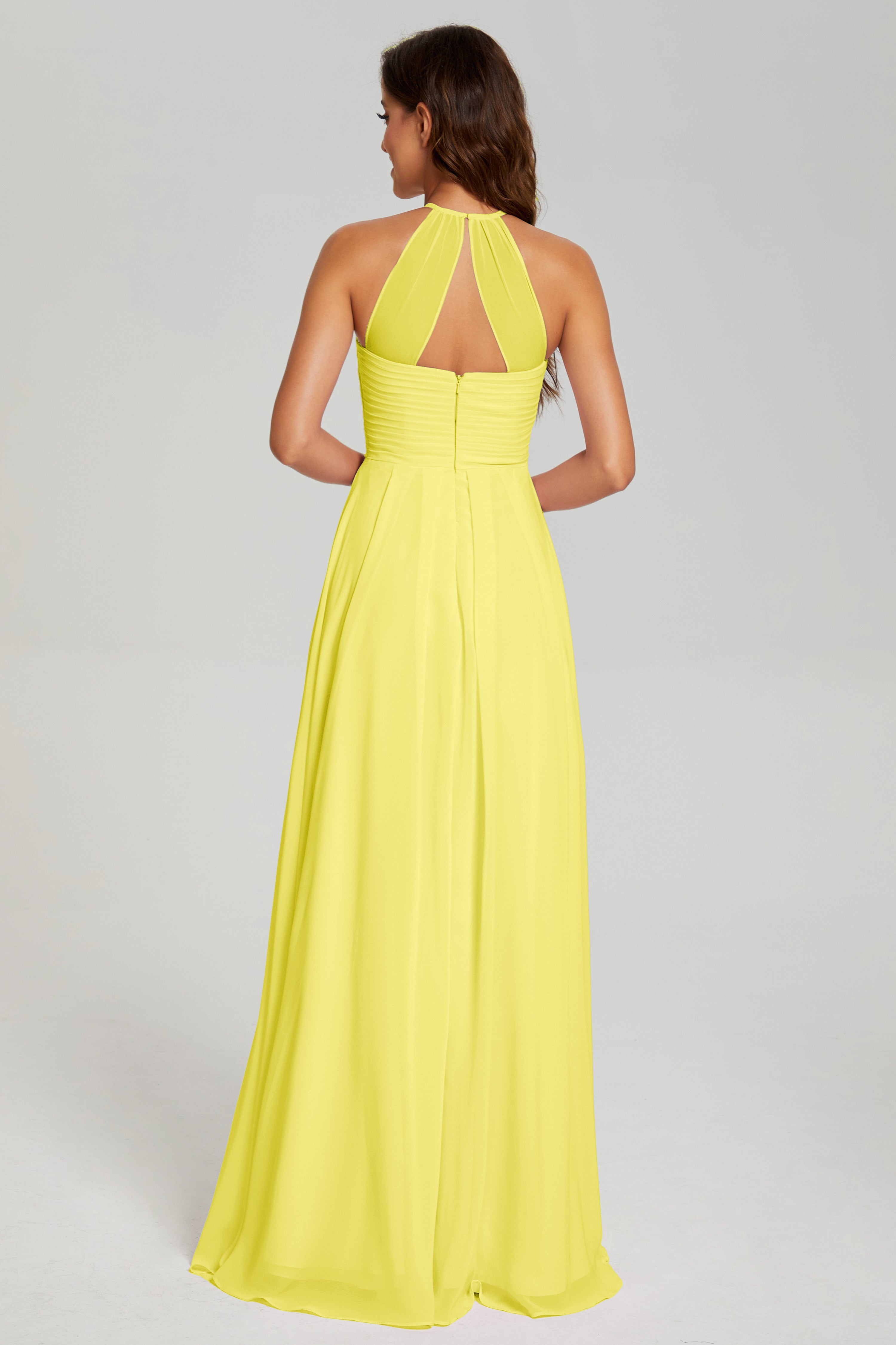 Pleating Halter Open Back Prom Dresses