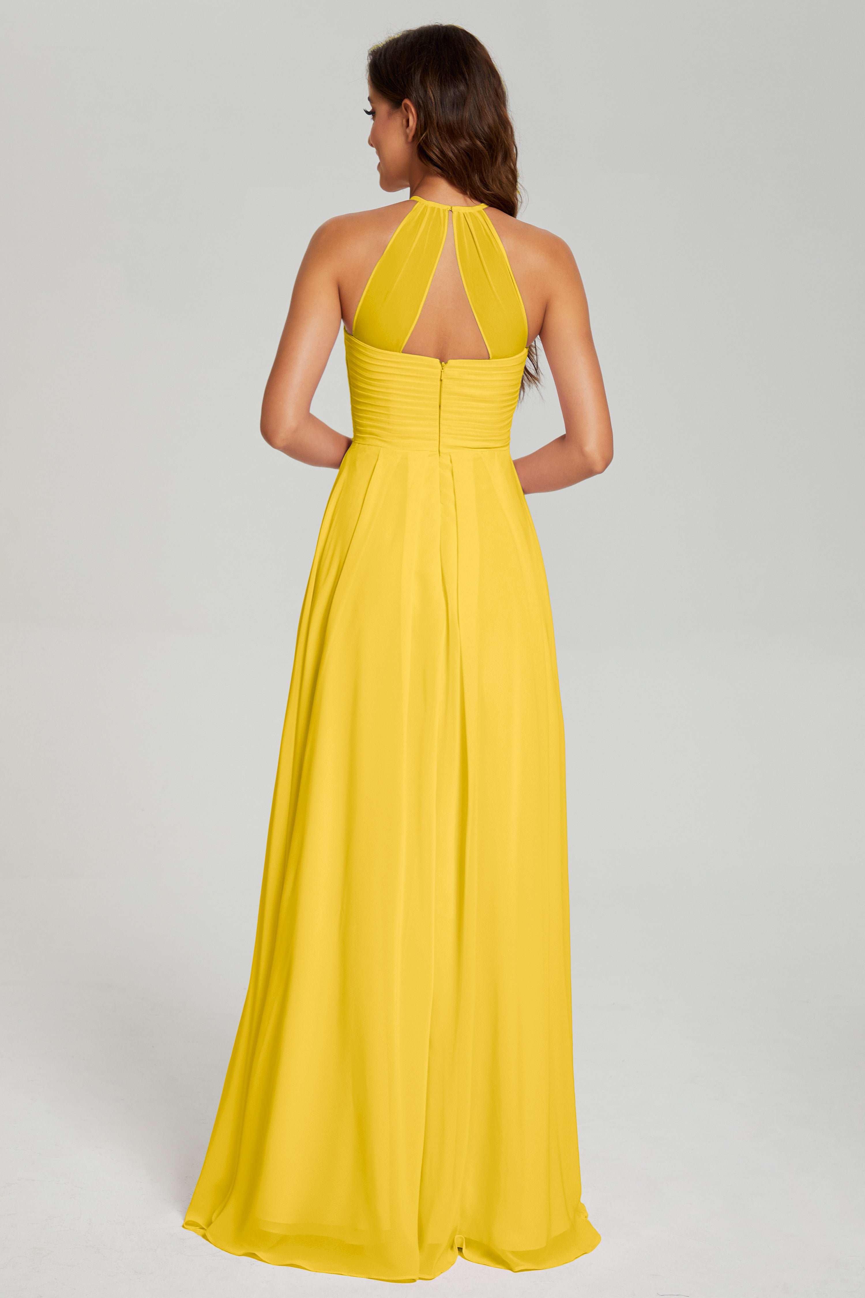 Pleating Halter Open Back Prom Dresses