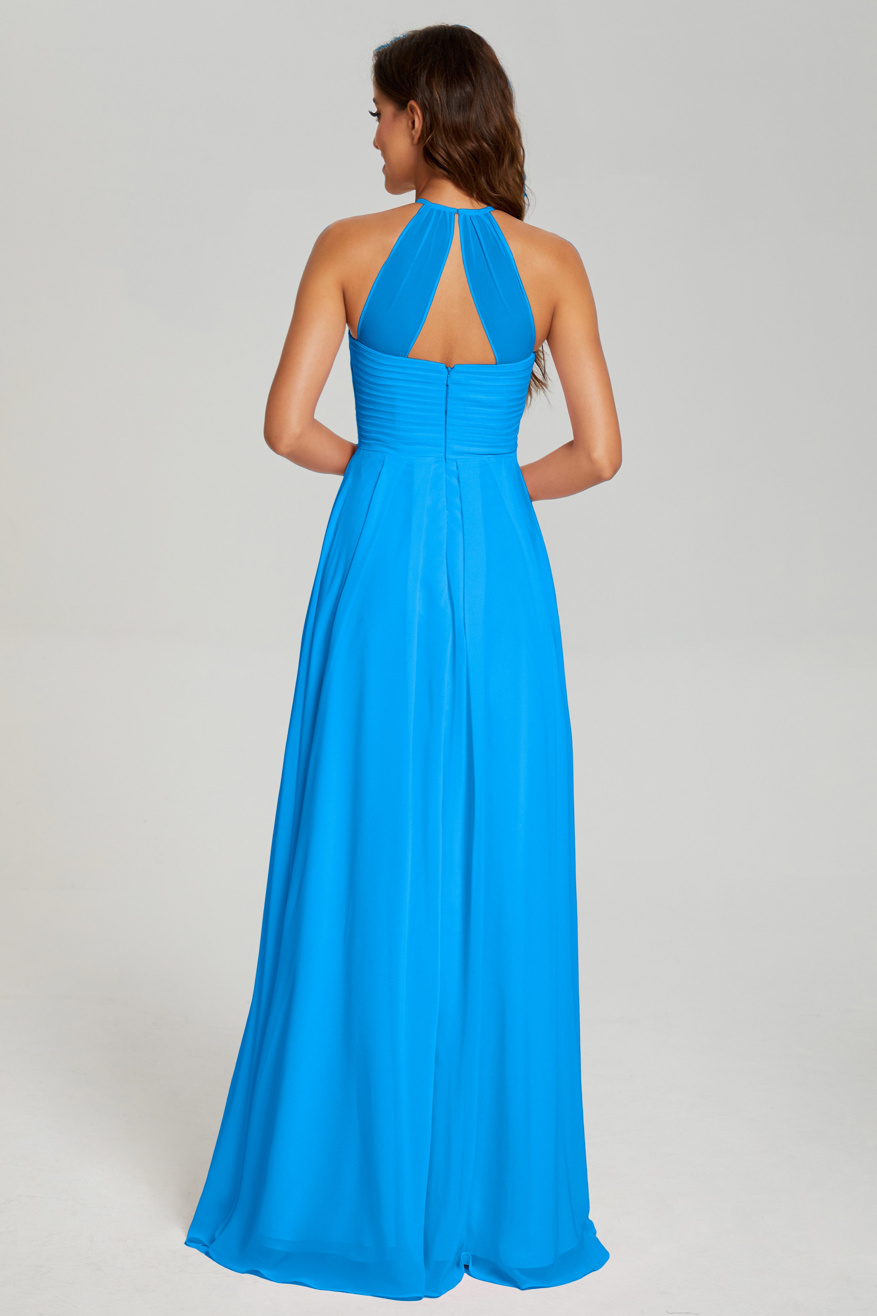 Pleating Halter Open Back Prom Dresses