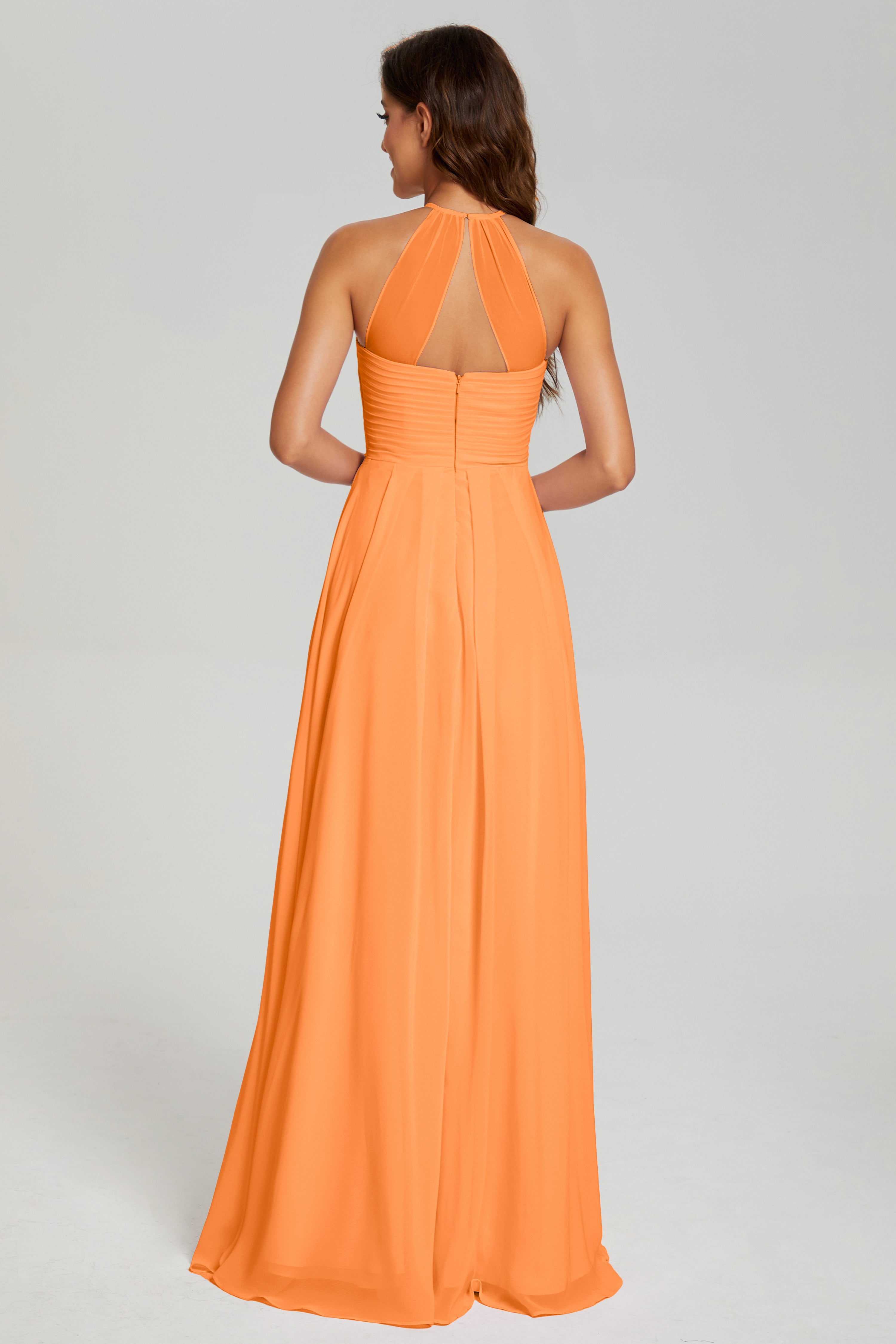 Pleating Halter Open Back Prom Dresses