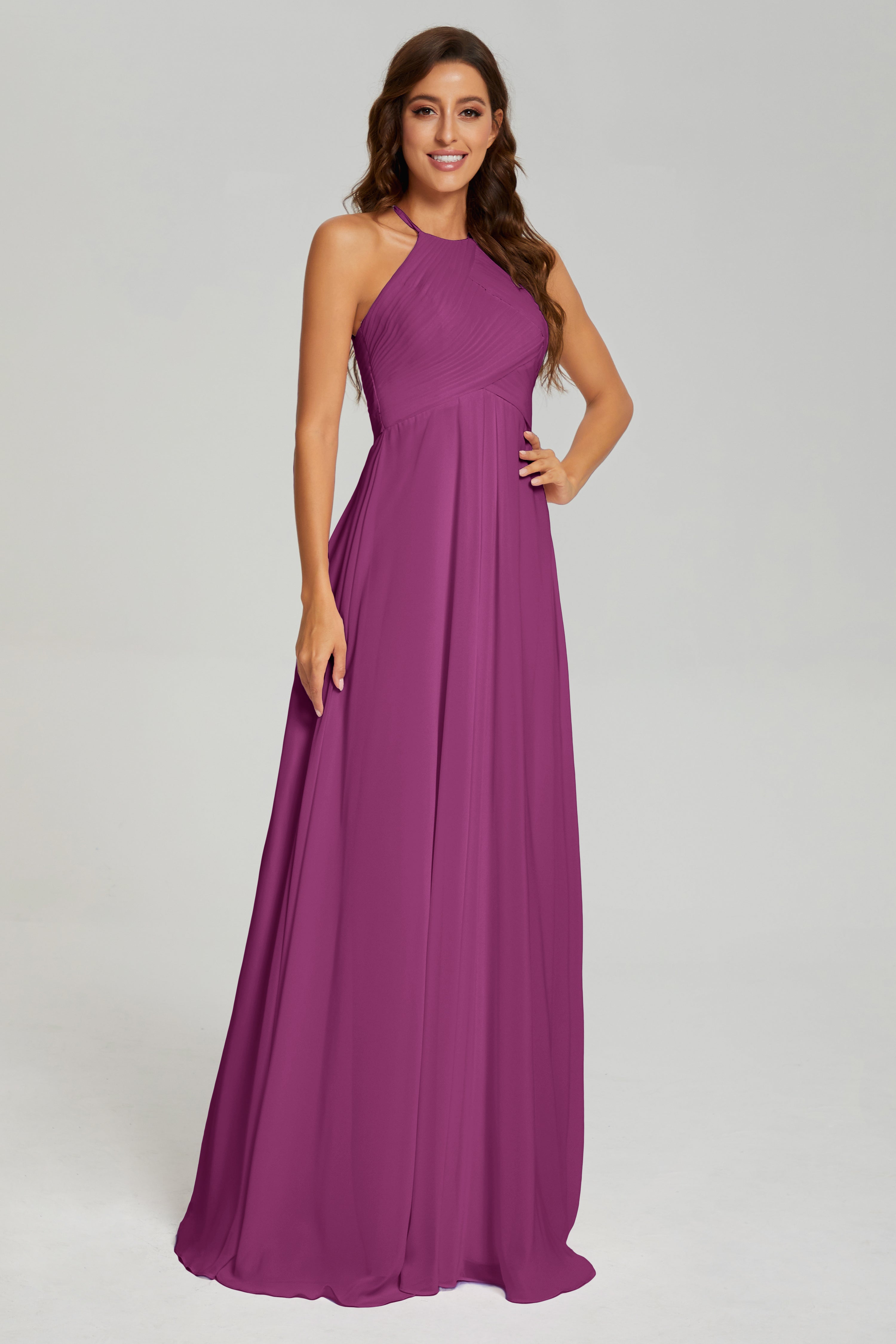 Pleating Halter Open Back Prom Dresses