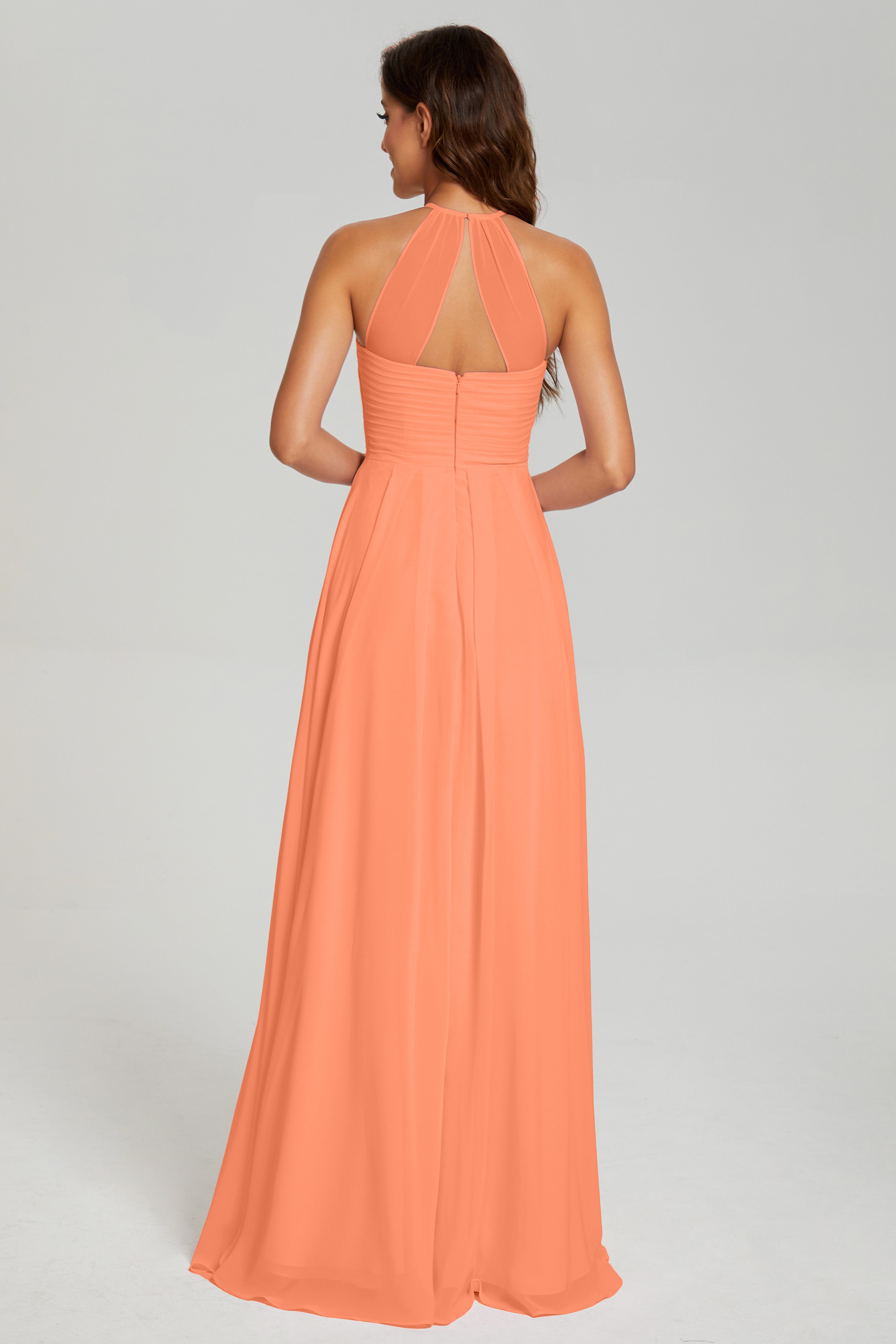 Pleating Halter Open Back Prom Dresses