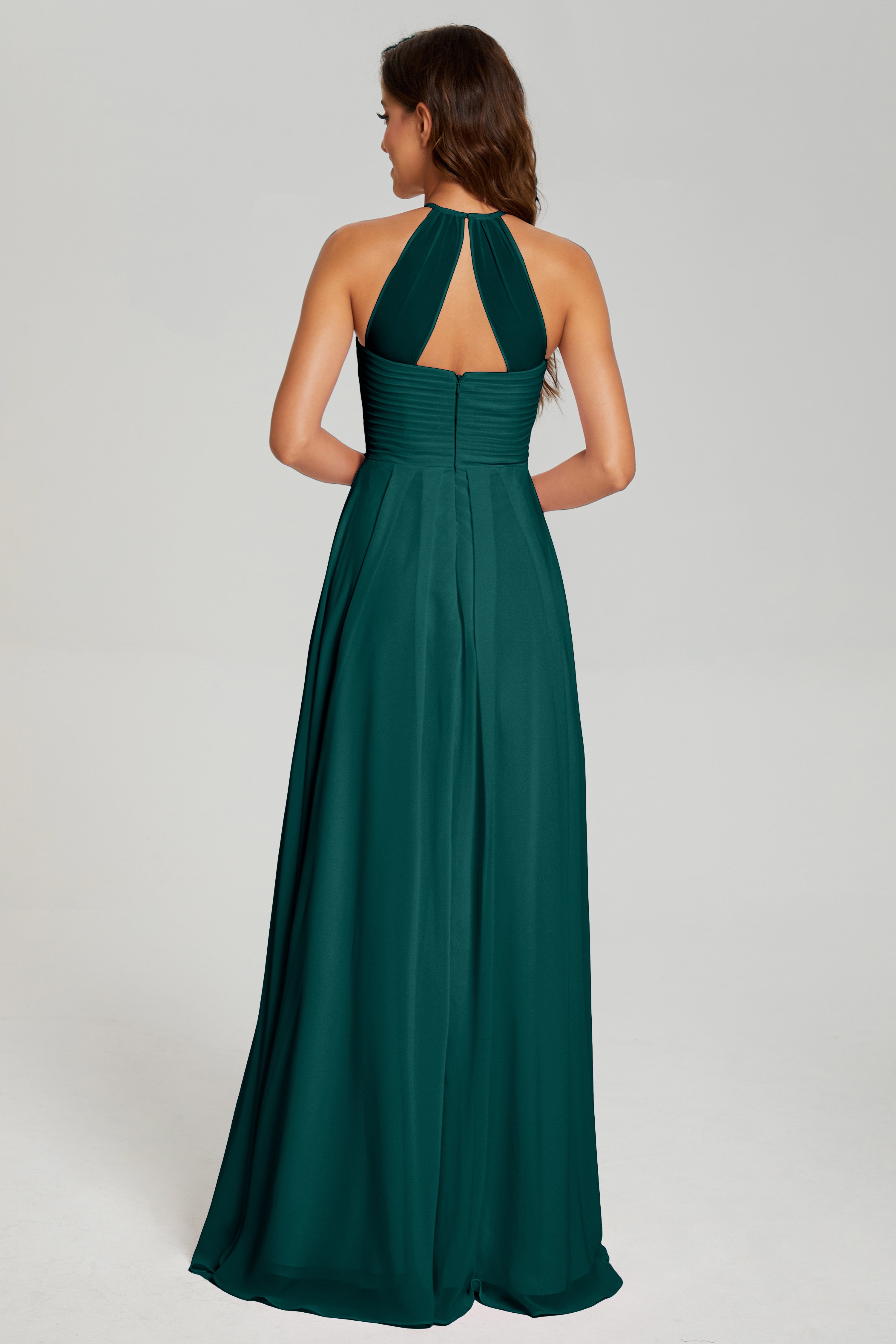 Pleating Halter Open Back Prom Dresses