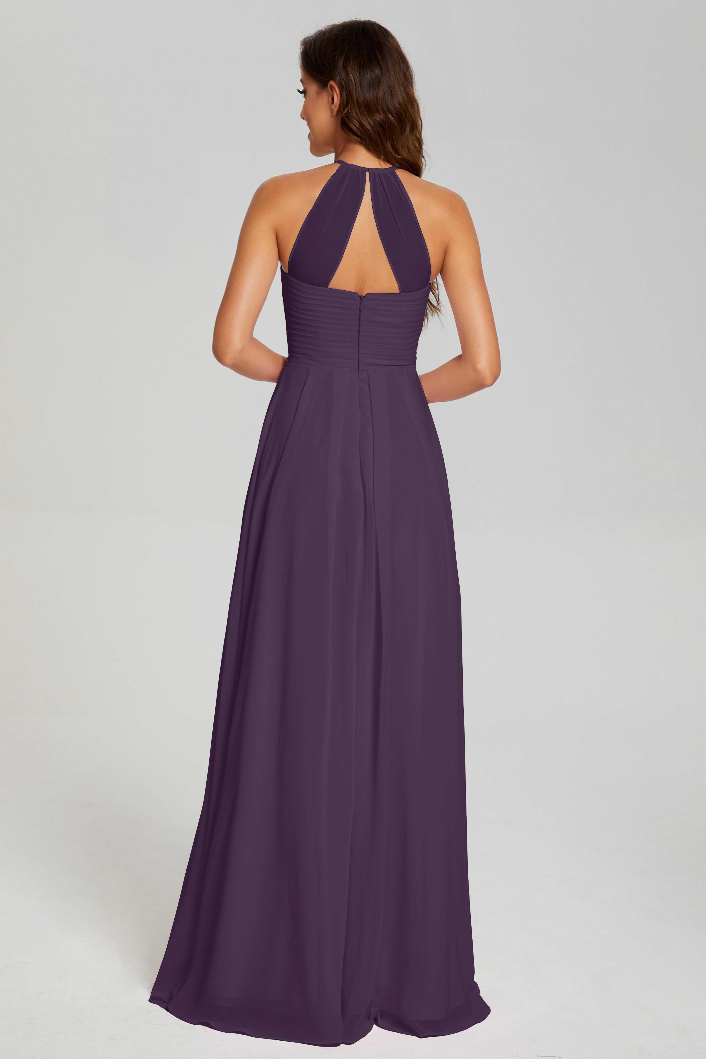 Pleating Halter Open Back Prom Dresses