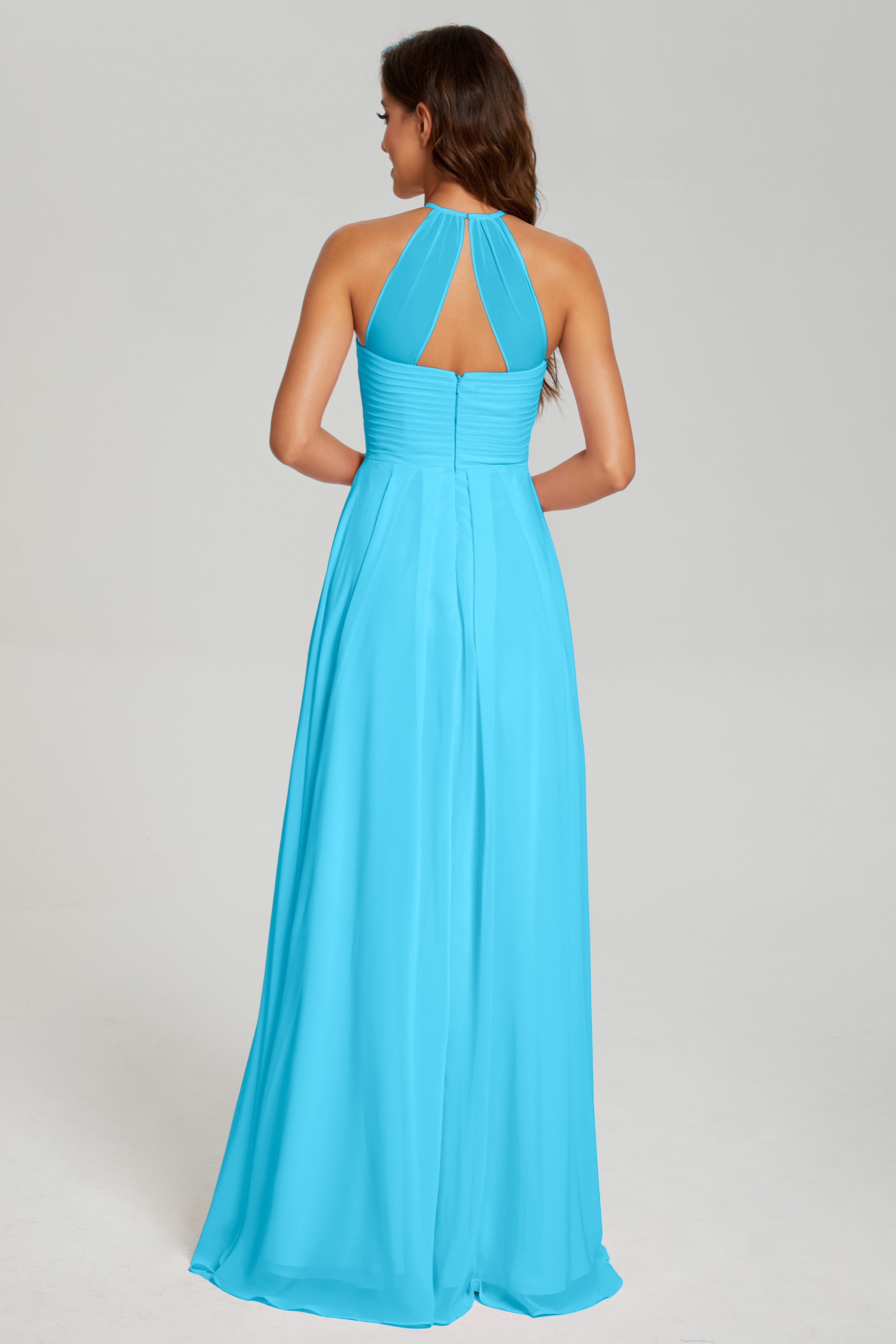 Pleating Halter Open Back Prom Dresses