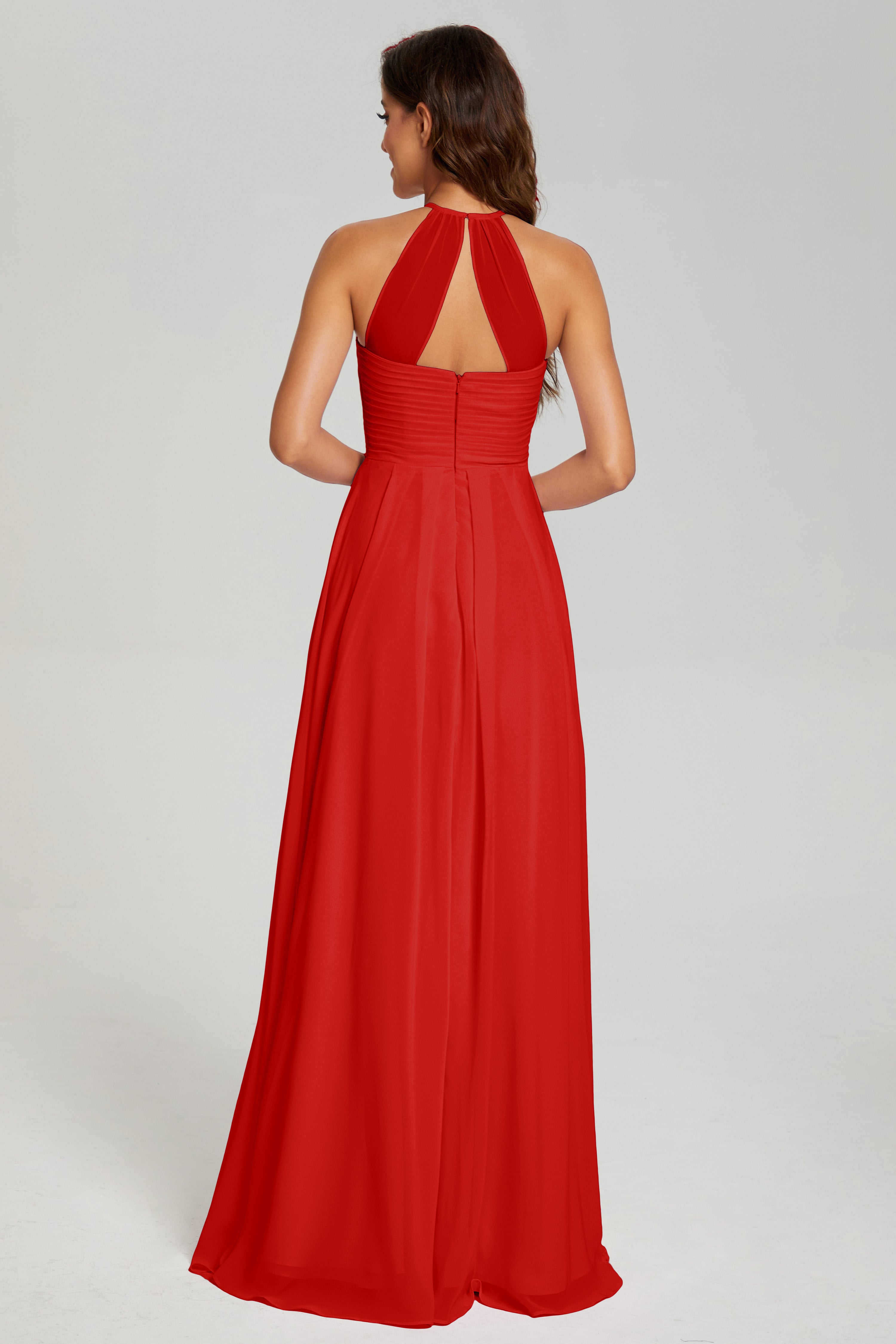 Pleating Halter Open Back Prom Dresses