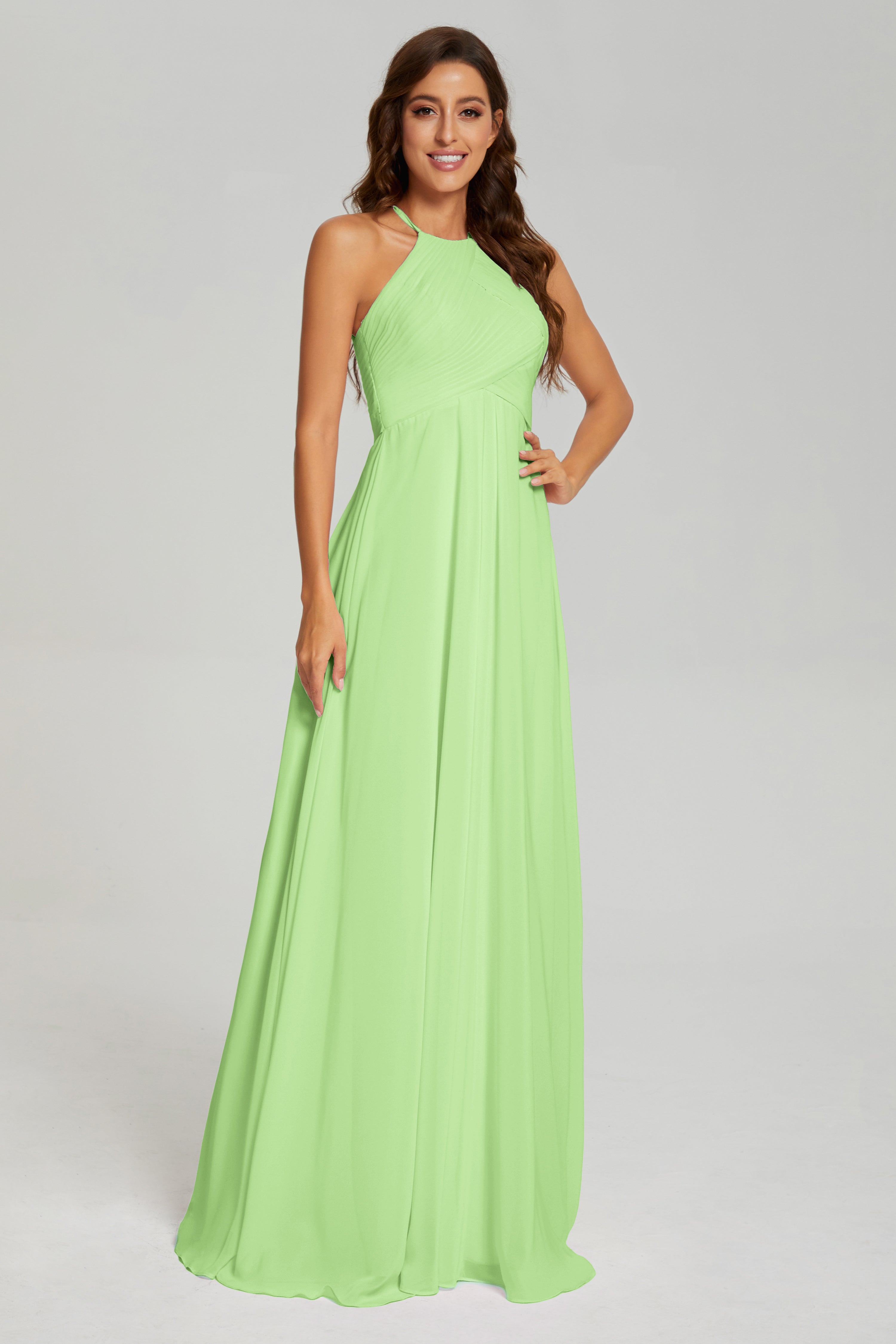 Pleating Halter Open Back Prom Dresses