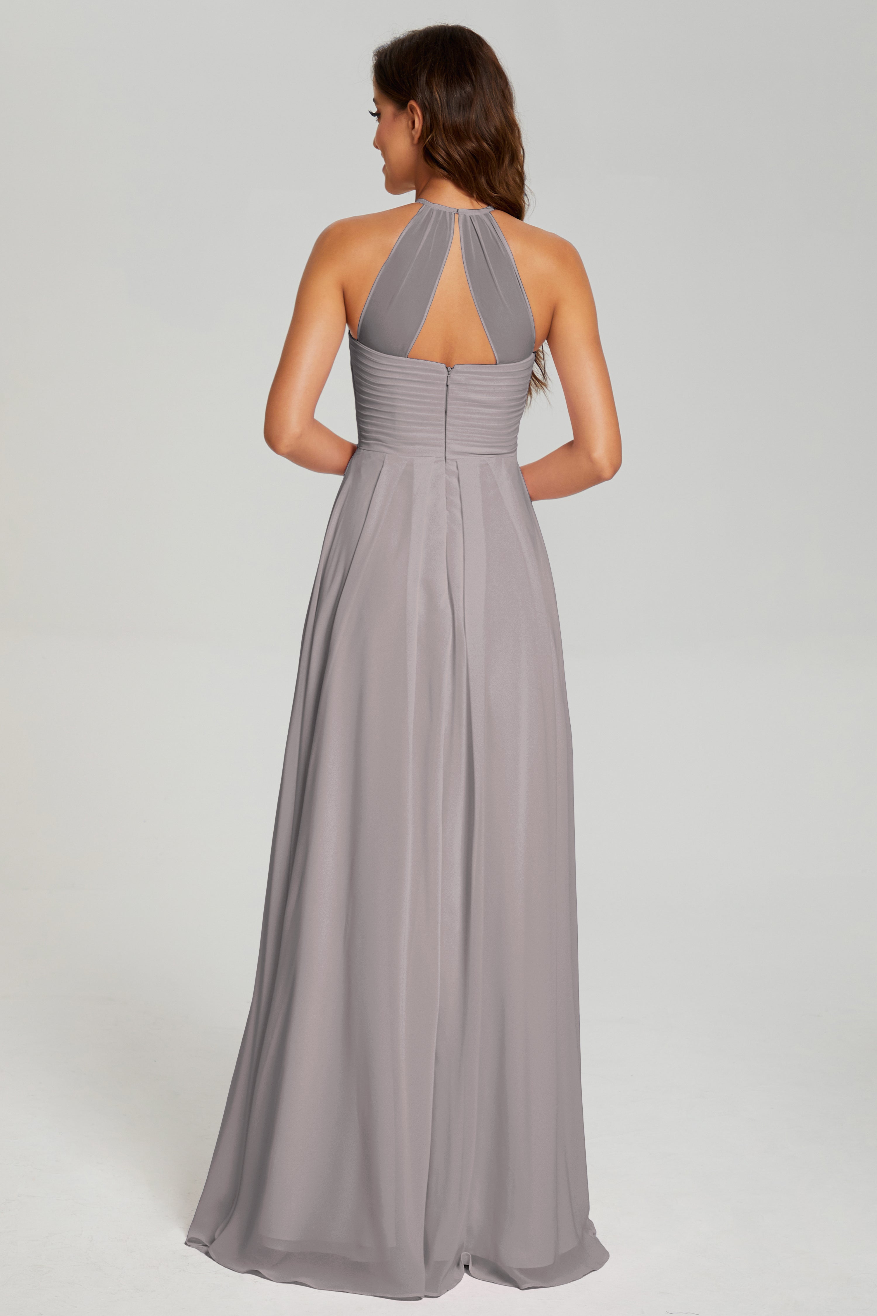 Pleating Halter Open Back Prom Dresses