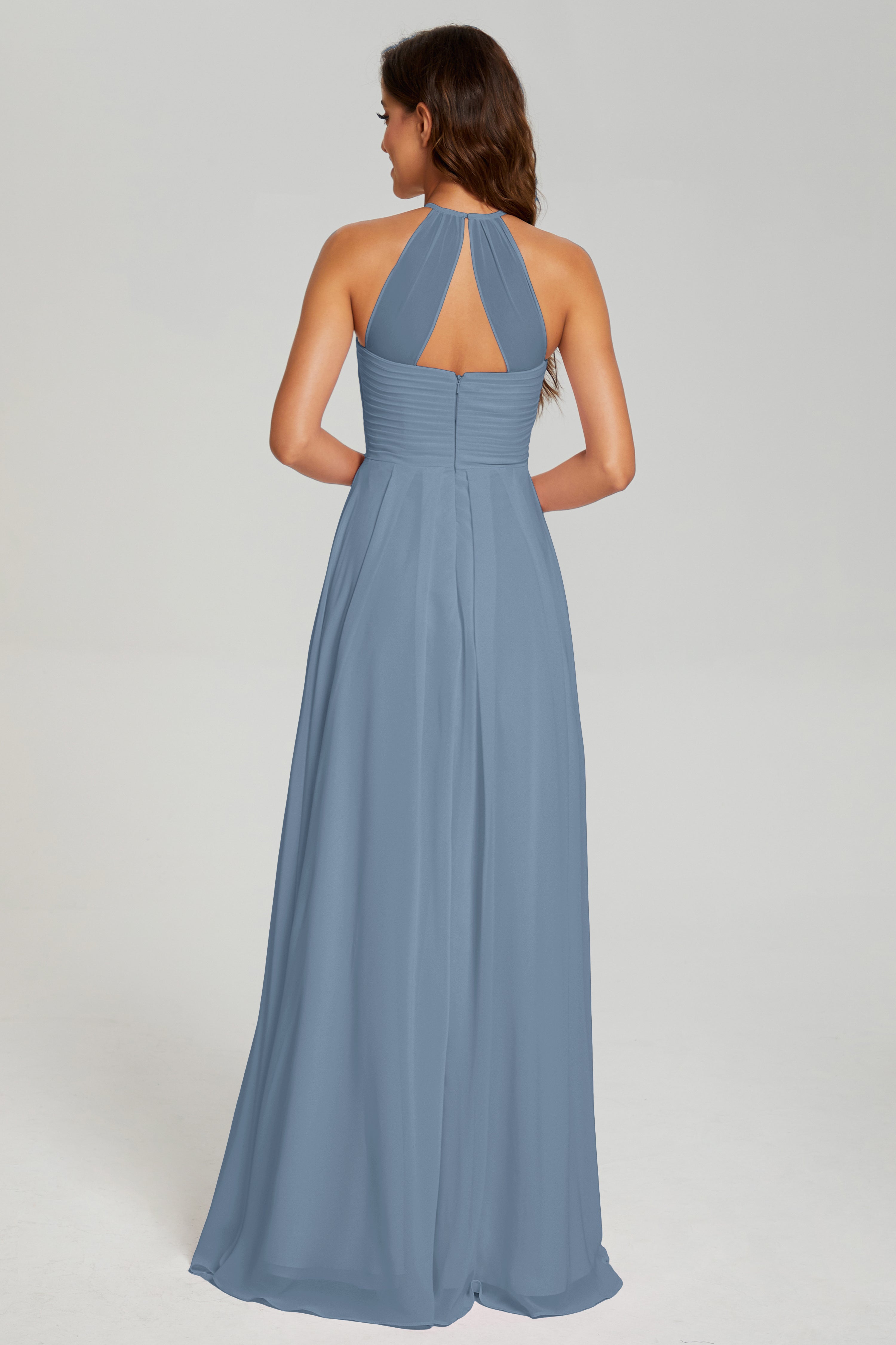 Pleating Halter Open Back Prom Dresses