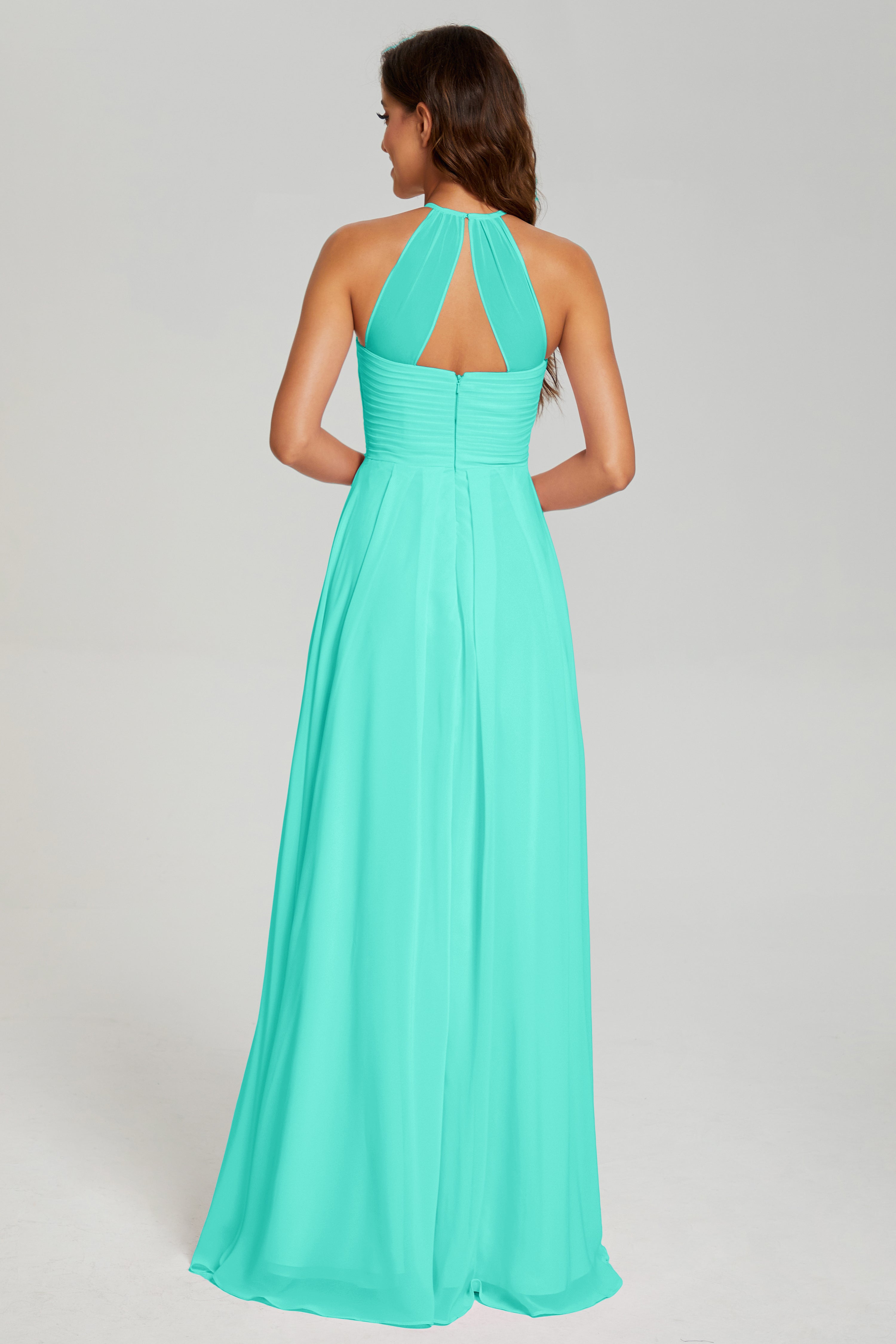 Pleating Halter Open Back Prom Dresses