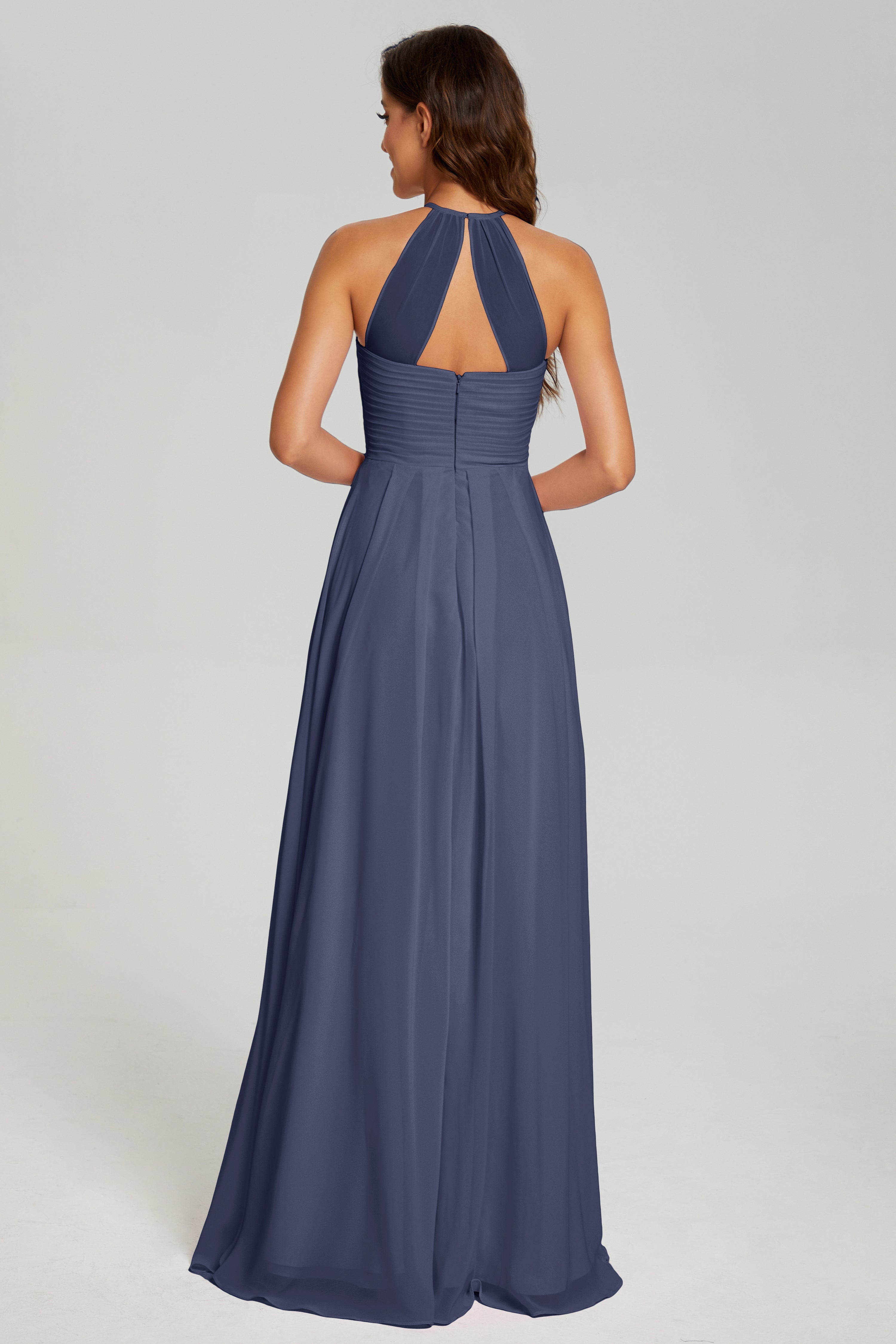 Pleating Halter Open Back Prom Dresses