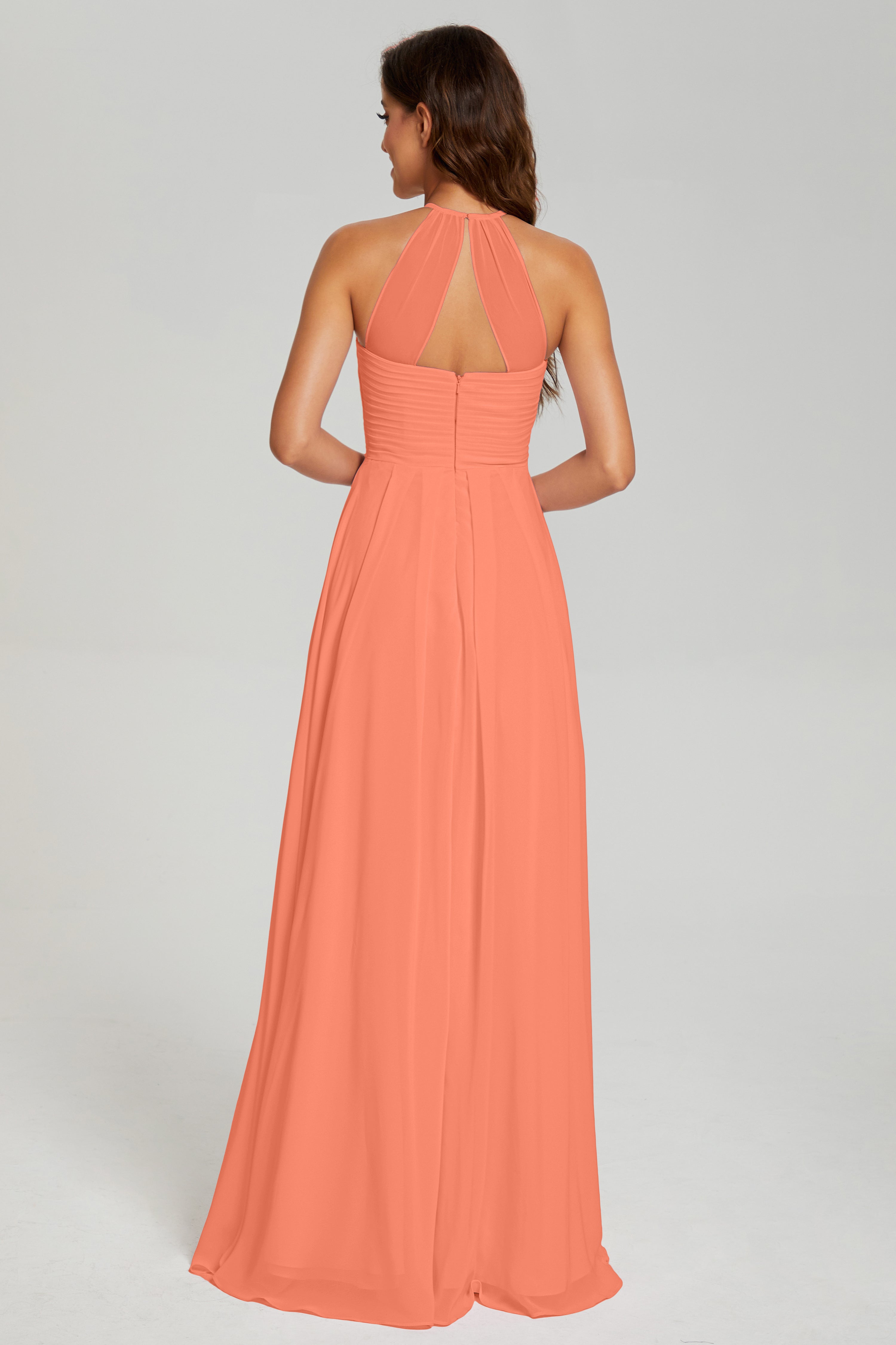 Pleating Halter Open Back Prom Dresses