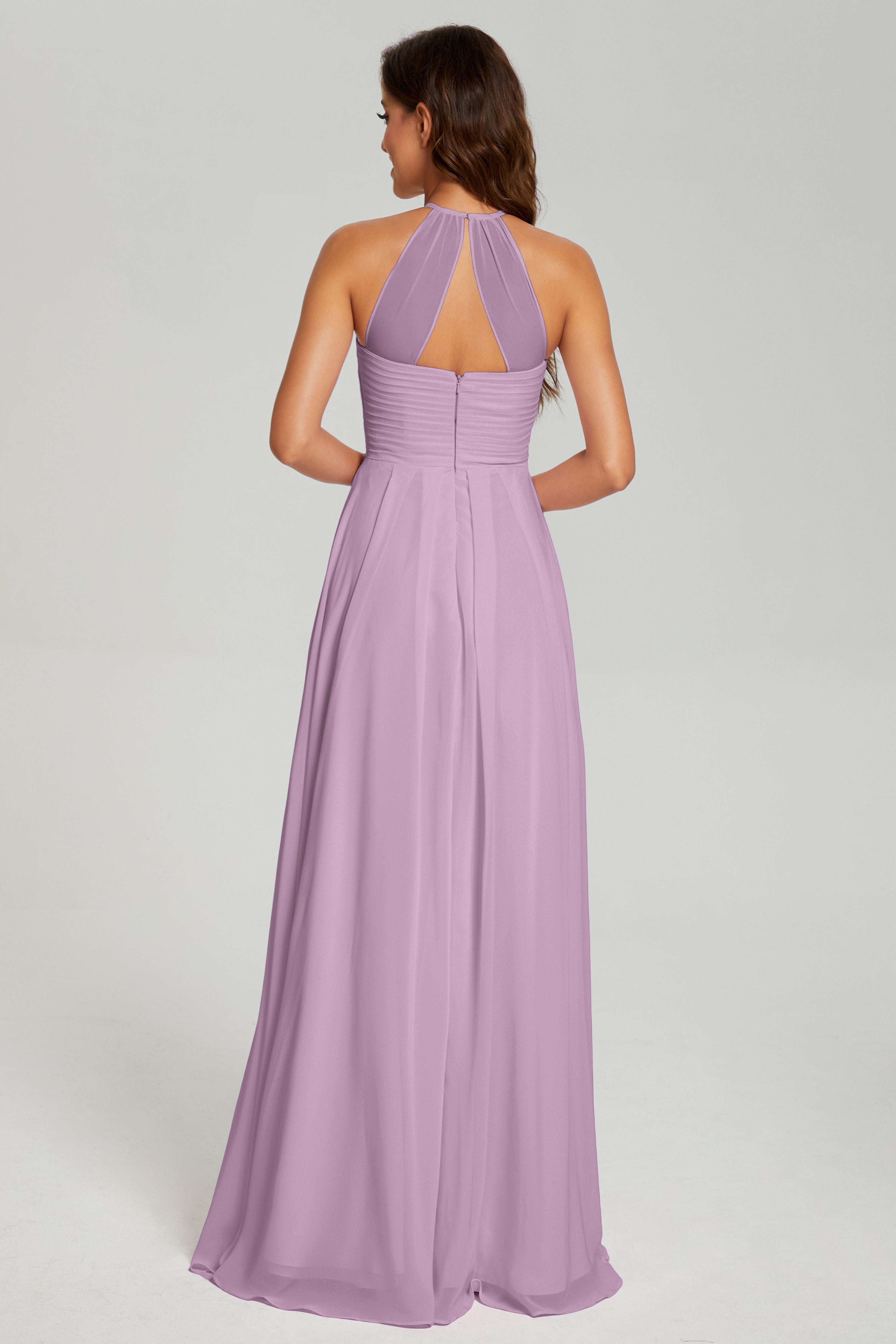 Pleating Halter Open Back Prom Dresses