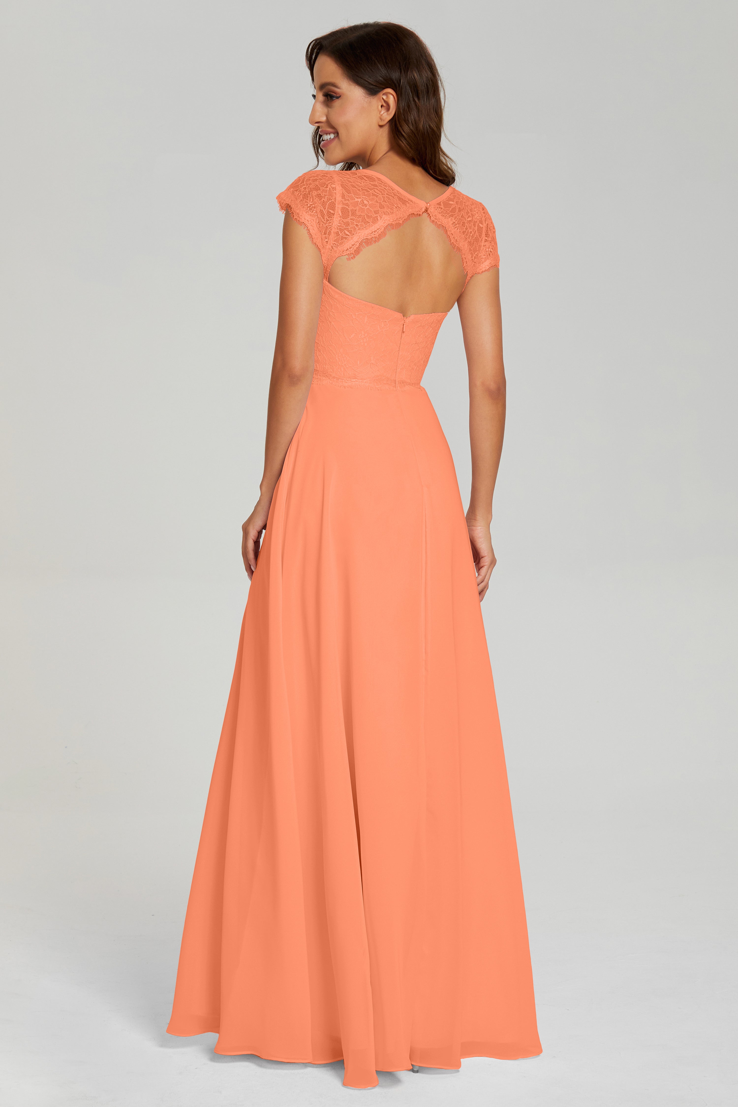 Illusion Cap Sleeve Chiffon Prom Dresses