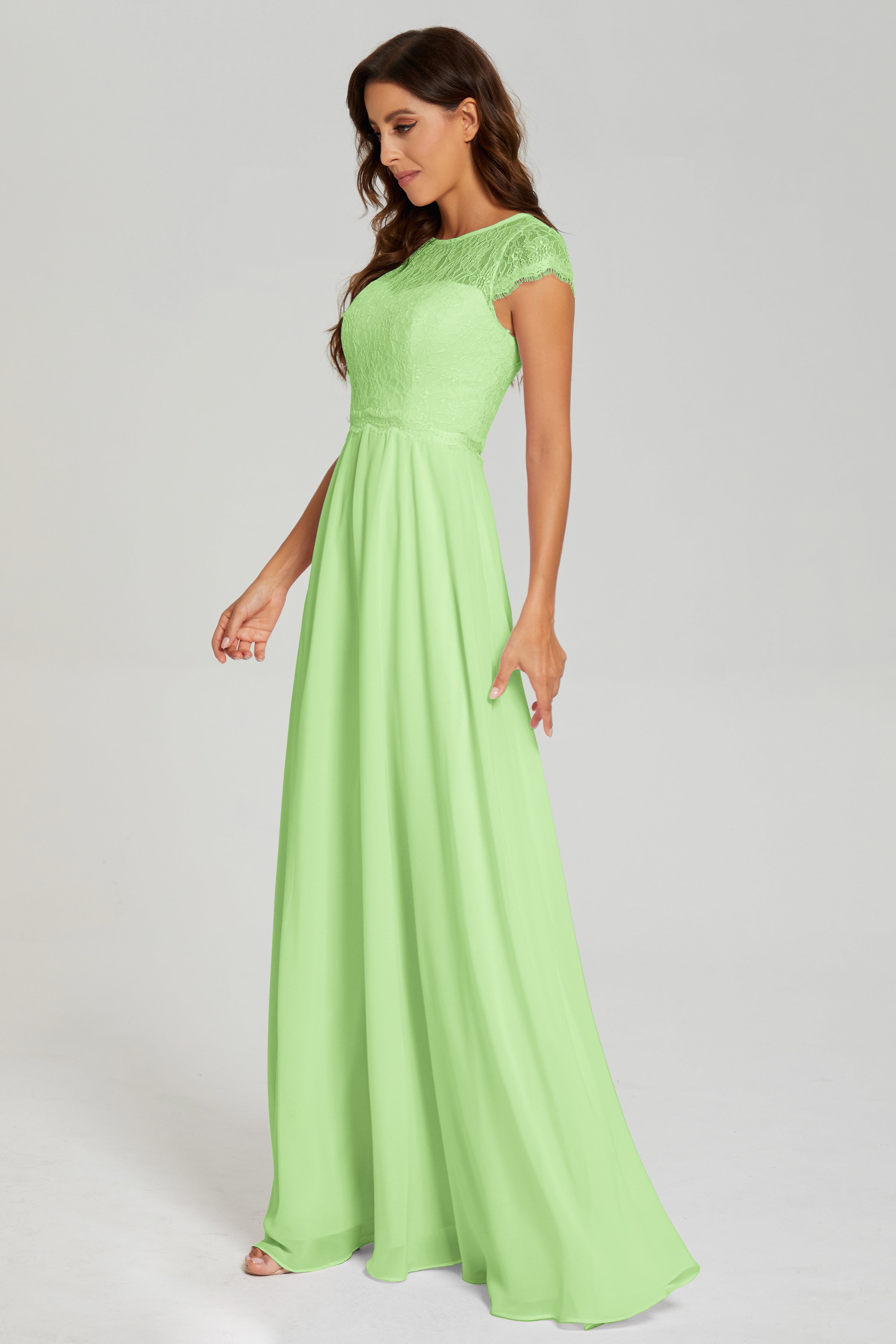 Illusion Cap Sleeve Chiffon Prom Dresses