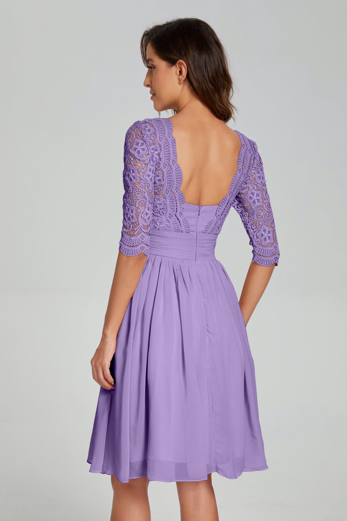 Knee Length Half Sleeve Lace Prom Dresses
