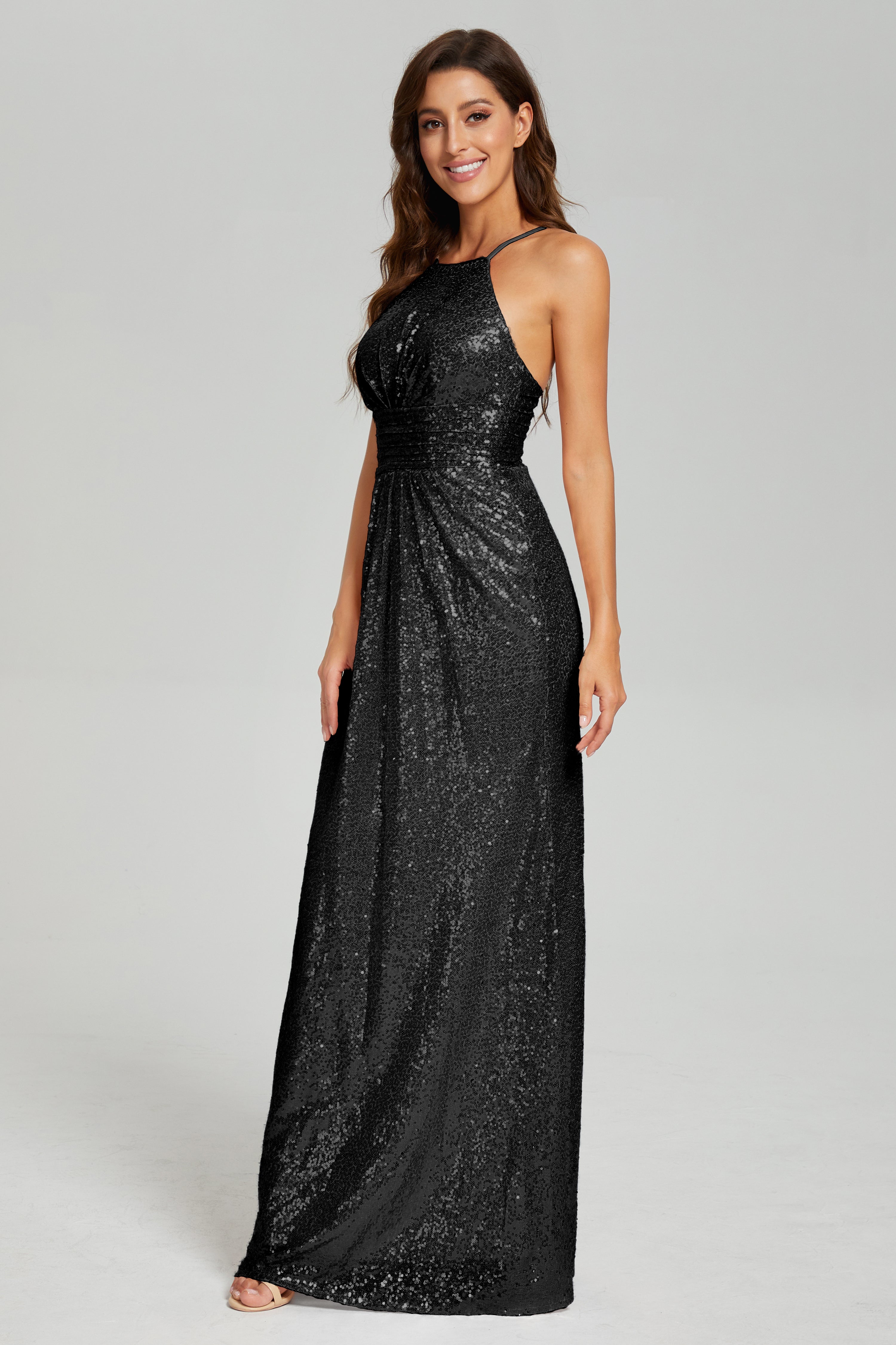 Column Halter Sequins Prom Dresses